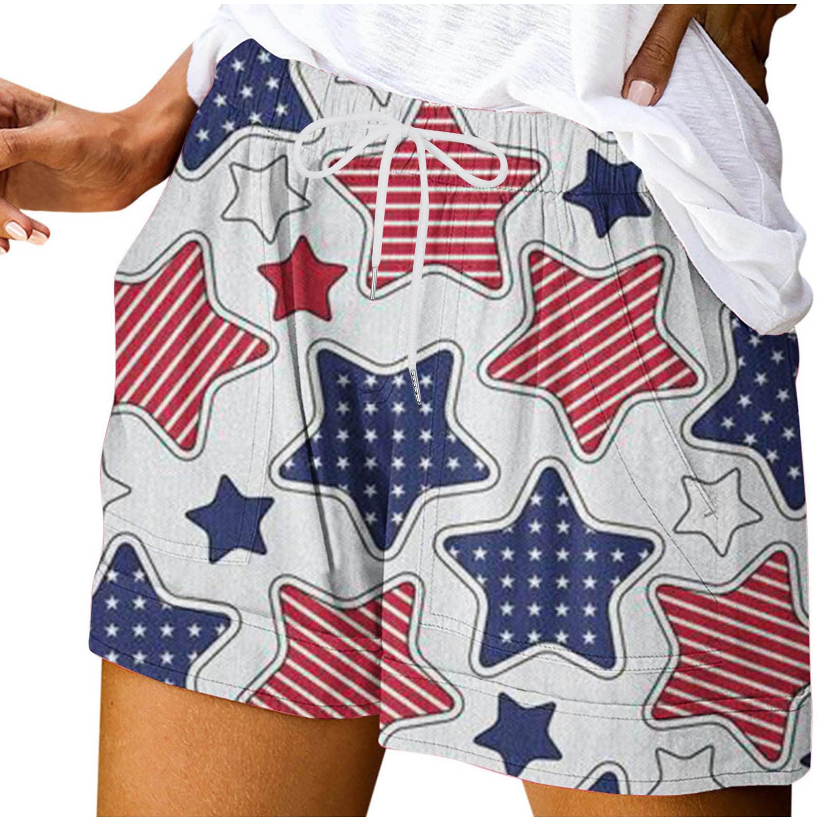 USA Flag Women's Shorts - Elastic Waist with Pockets | 4th of July & Summer Outfits