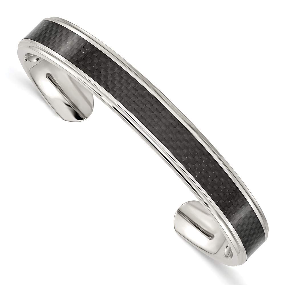 Premium Stainless Steel Men's Black Carbon Fiber Inlay Bangle Cuff Bracelet - 10mm Width - Durable & Stylish Jewelry for Gifts, Weddings, and Everyday Wear