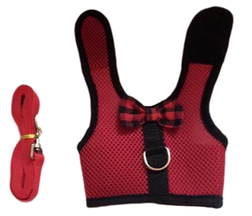 Rabbit Bowtie Vest Harness with Leash - Adjustable Pet Safety Harness for Small Animals (Red) - Perfect for Bunny Playtime, Outdoor Walks & Photo Shoots