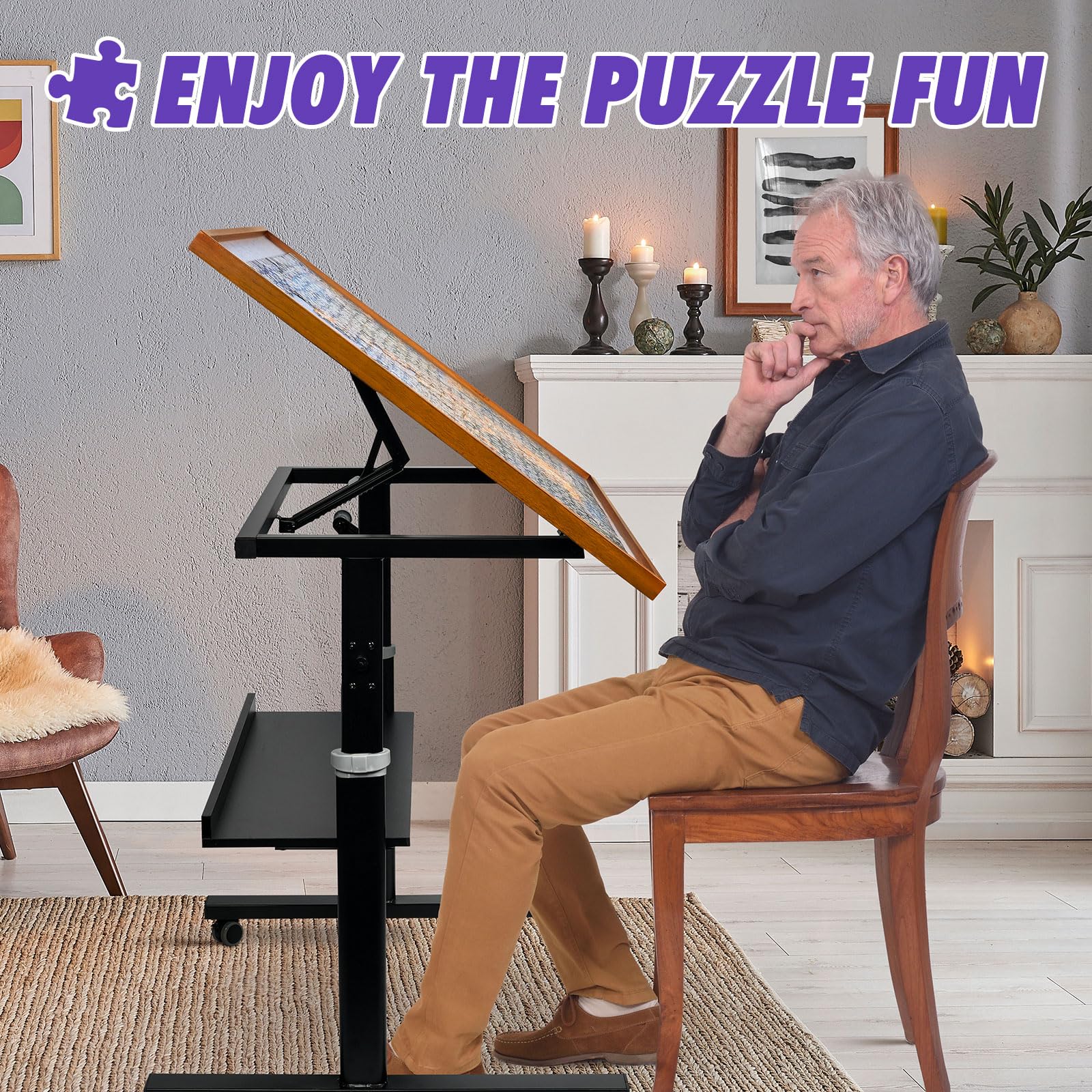 Sunix Adjustable Jigsaw Puzzle Table with Legs & Wheels - 12-Tilting-Angle Puzzle Board for 1500 Pieces, Includes Protector Mat & 6 Sorting Trays - Perfect for Family Game Nights & Educational Activities (Kids & Adults)