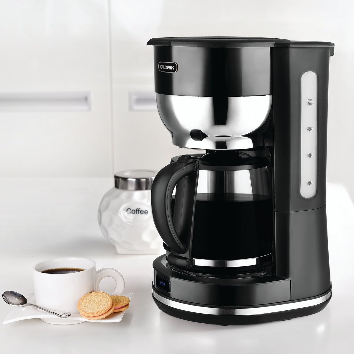 Kalorik Mid-Century 10 Cup Retro Coffee Maker - Stainless Steel Black Drip Coffee Machine for Home & Office | Perfect for Breakfast, Entertaining & Gifting