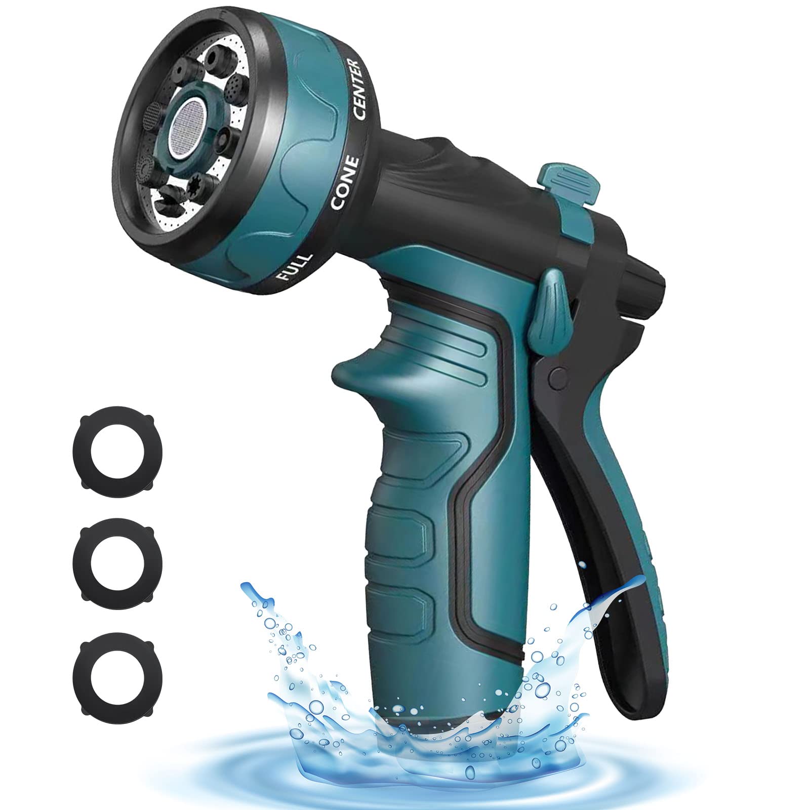 Upgraded Garden Hose Nozzle with 8 Adjustable Spray Patterns - Heavy Duty Water Hose Spray Nozzle for Plants, Car Washing, Pet Showering & Outdoor Cleaning (Blue) - Perfect for Lawn Care, Gardening and Home Maintenance