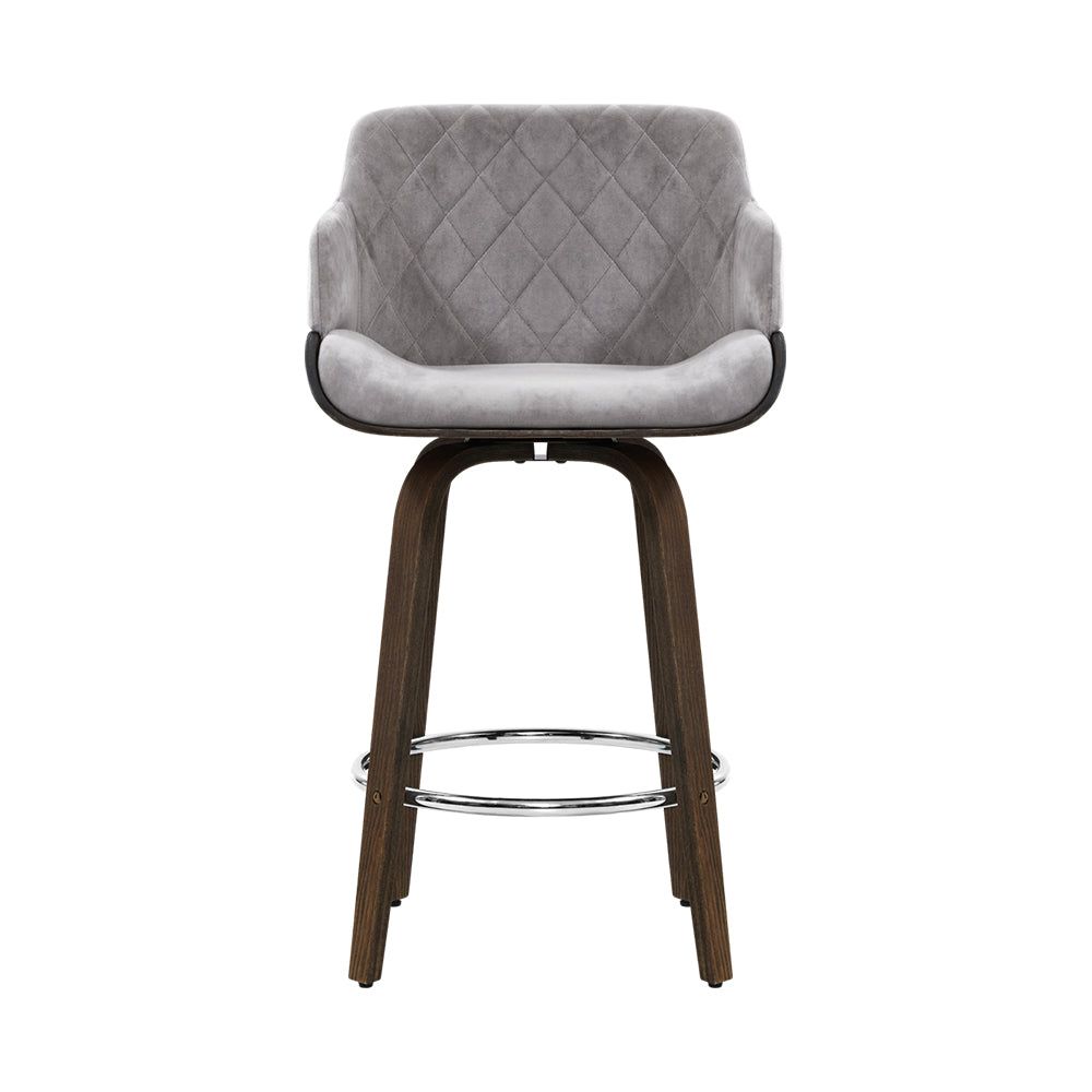 Swivel Bar Stool with Velvet Padded Seat and Wooden Base - Perfect for Kitchen Islands, Home Bars, and Dining Counter Height Tables