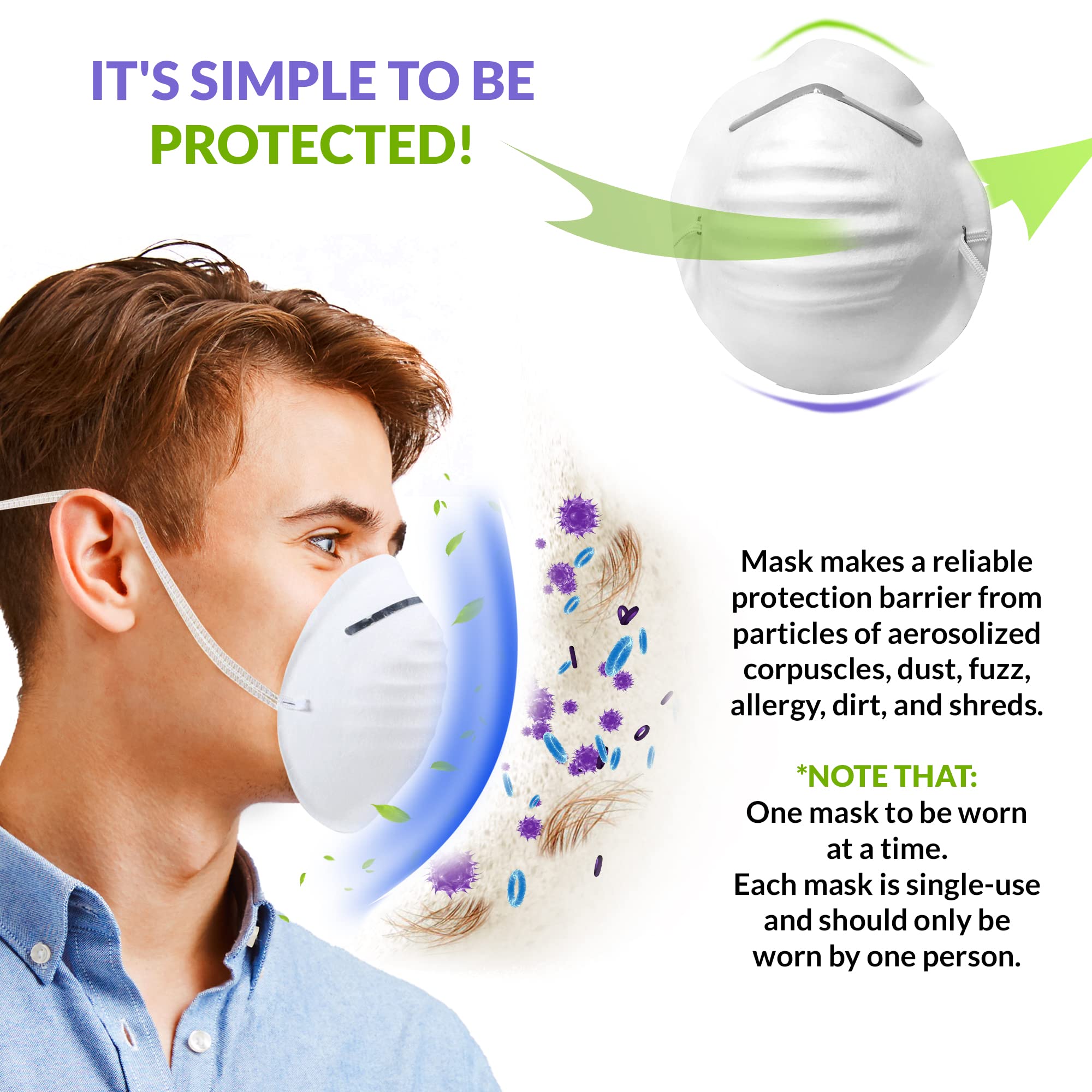 AMZ Dust and Particle Masks - Pack of 1000 Disposable Respirators with Elastic Straps for Sawdust, Garage Dust & Garden Work | Safety Face Masks for Woodworking, Construction, Landscaping & DIY Projects