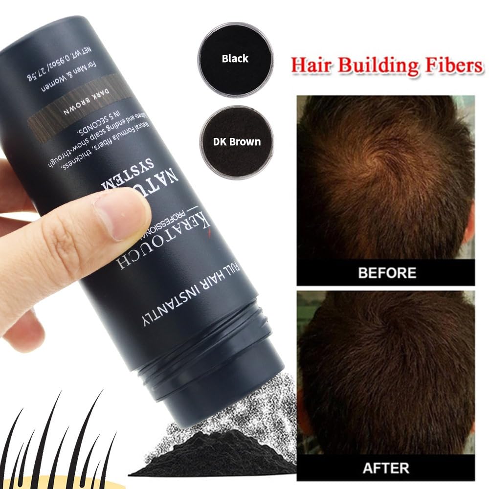 KERATOUCH Hair Building Fibers for Thinning Hair & Bald Spots - Natural Keratin Hair Fibers for Men & Women (Brown, 27.5g) - Instant Hair Volume Solution for Daily Styling & Confidence Boost