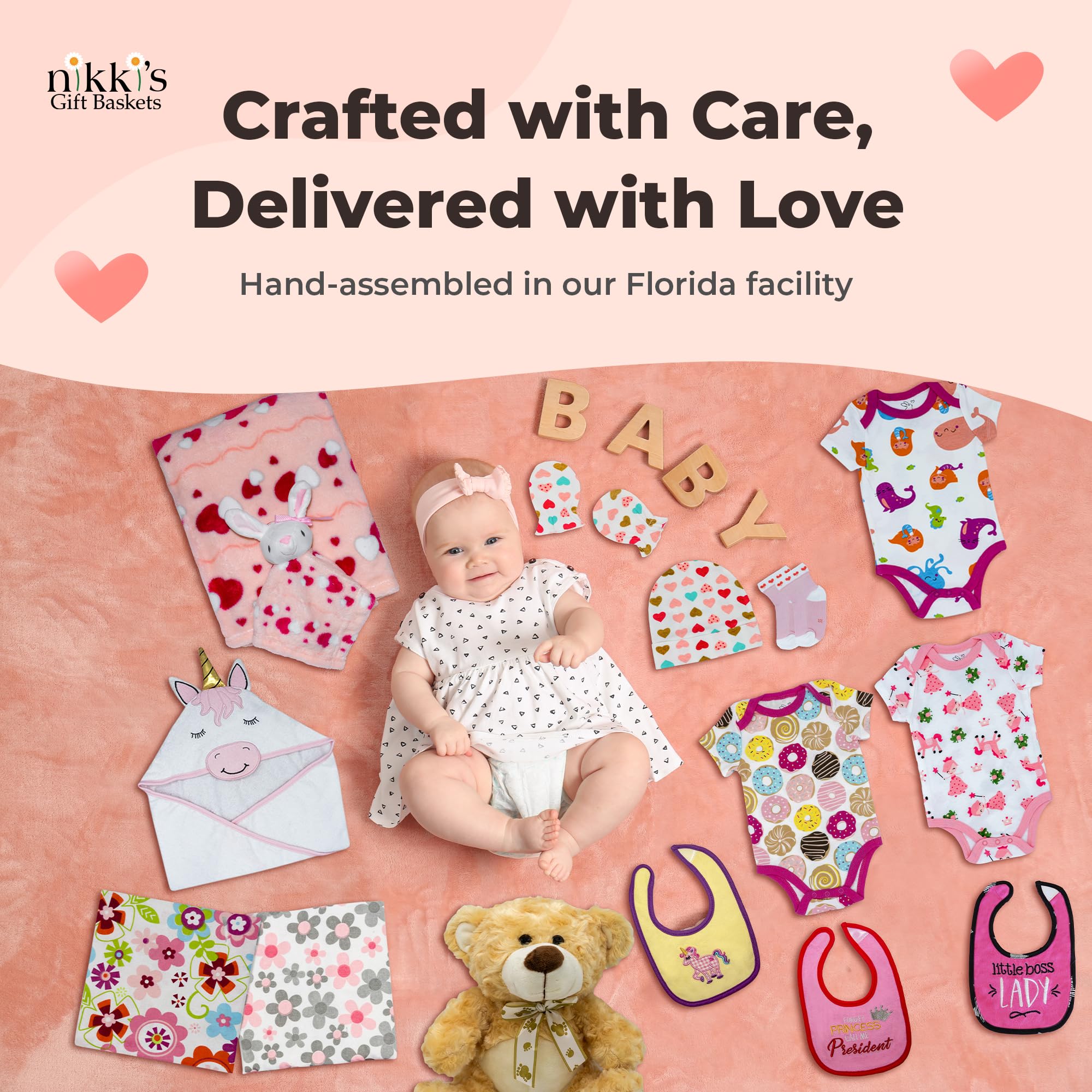 Joyful Arrival Deluxe Baby Girl Gift Basket - 20-Piece Newborn Gift Set for Expecting Moms | Gender Reveal & Baby Shower Present | Pink Baby Gift Basket with Plush Blanket, Onesies & Essentials | Perfect for Hospital Welcome & New Mom Care Package