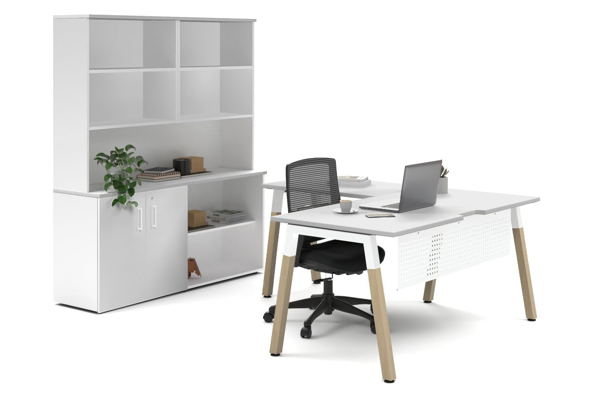 Premium L-Shaped Executive Desk with Quadro A Legs & White Cross Beam - 1600L x 1800W with Cable Management Scallop - Perfect for Home Office, Conference Rooms & Modern Workspaces