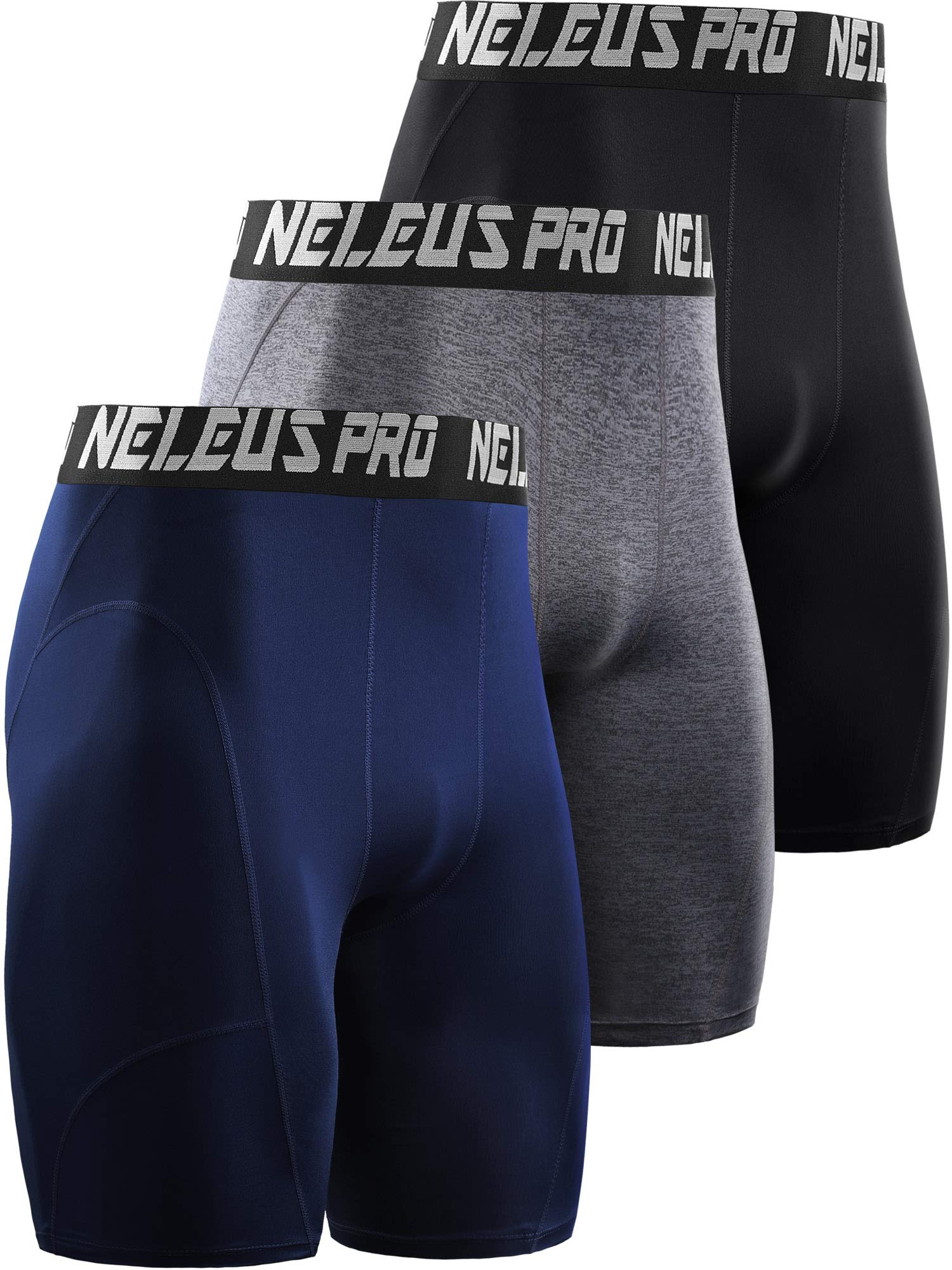 NELEUS Men's 3 Pack Compression Shorts - Moisture Wicking Workout Underwear for Running, Gym & Sports - Comfortable Athletic Boxer Briefs for Active Lifestyle