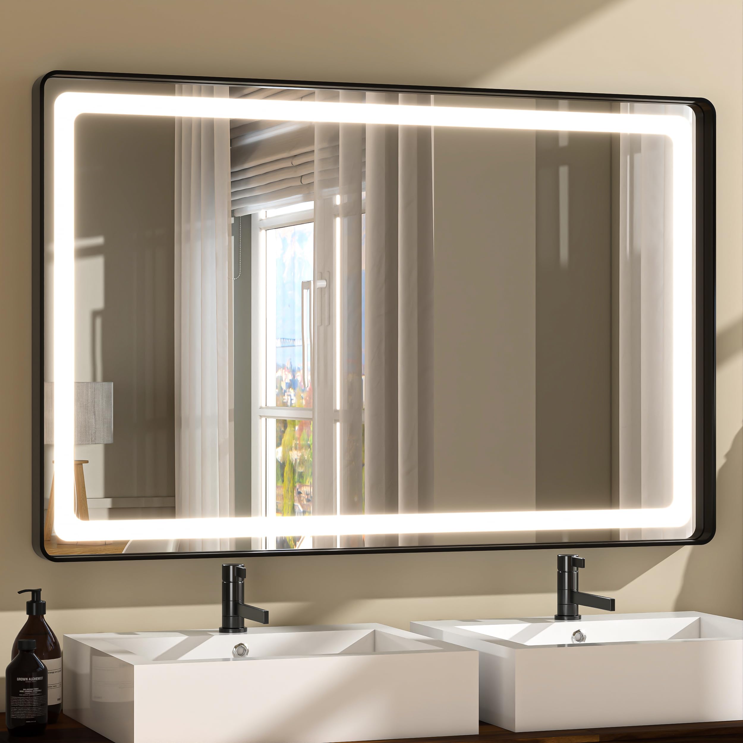Hasipu 40x30 Inch LED Bathroom Mirror with Lights - Black Metal Frame Anti-Fog Vanity Mirror, Dimmable with 3 Color Temperatures (Horizontal/Vertical Mounting) - Perfect for Modern Bathrooms, Makeup Vanity & Home Decor