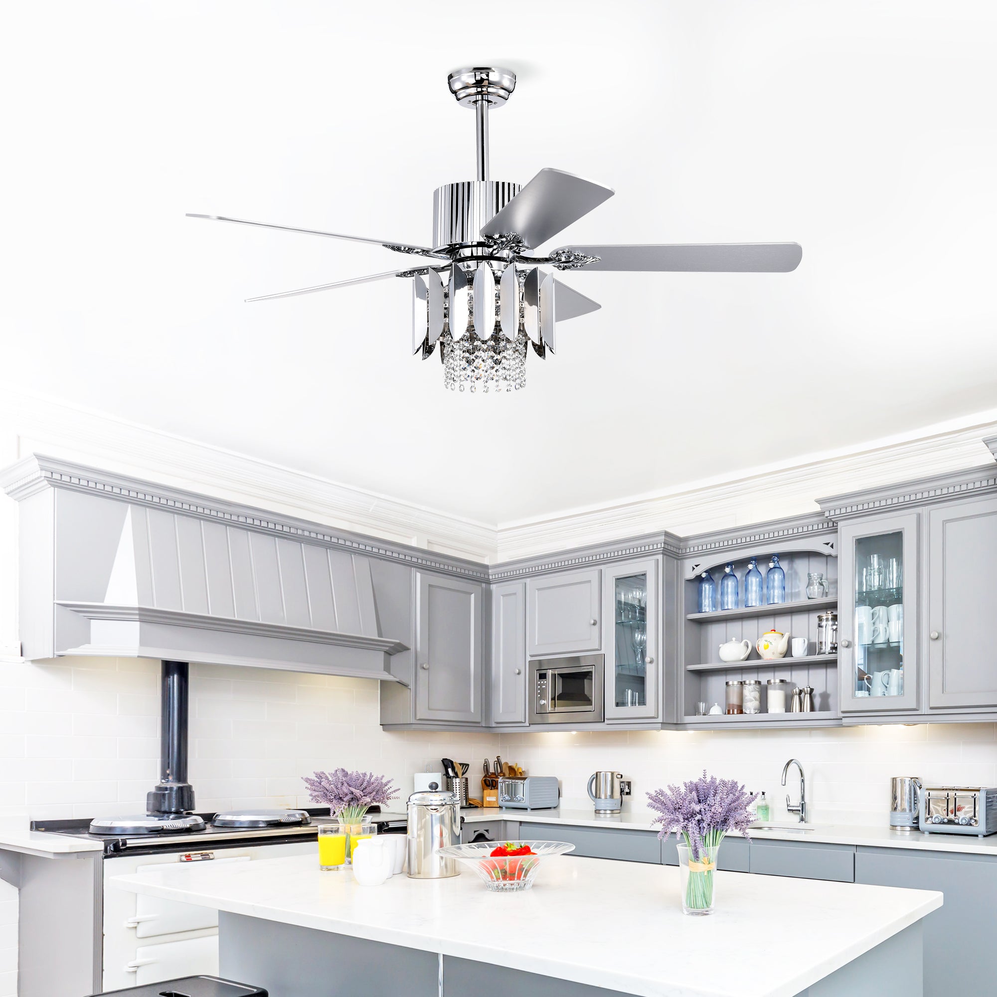 Crystal Ceiling Fan with Reversible Blades, 3 Wind Speeds & Remote Control - Perfect for Bedroom, Living Room & Dining Room (Chrome Finish) | Modern Cooling Solution for Home Comfort