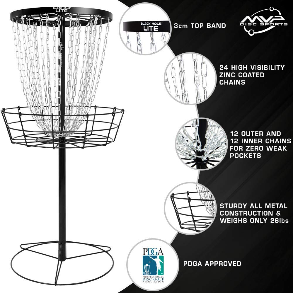 MVP Disc Sports Black Hole Lite Disc Golf Basket with Carry Bag - Portable Practice & Tournament Disc Golf Target for Backyard, Park, and Course Training