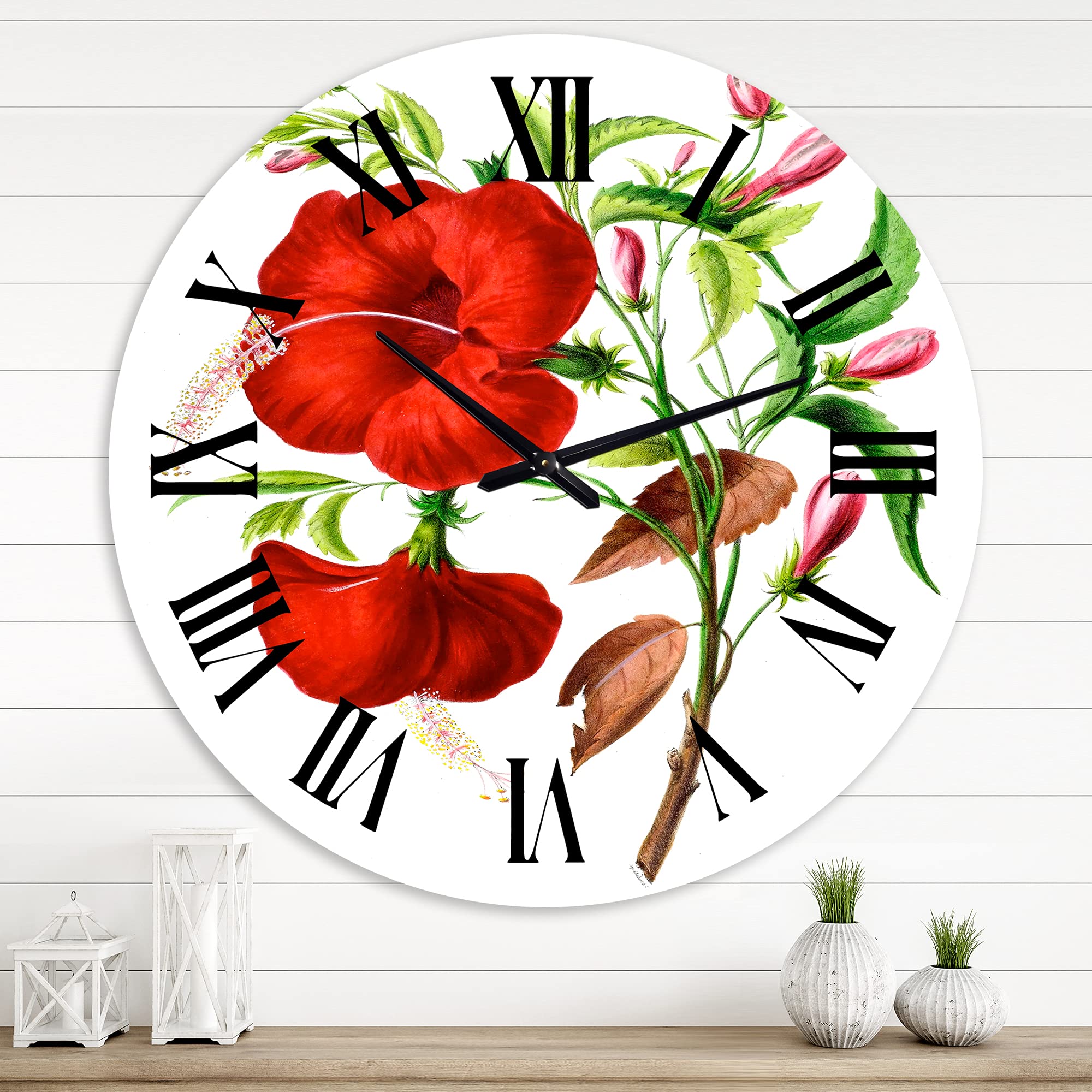 Vintage American Flora Wall Clock - Large Traditional Floral & Botanical Design for Kitchen, Living Room, Bedroom Decor | Perfect for Farmhouse, Rustic, and Vintage Style Homes