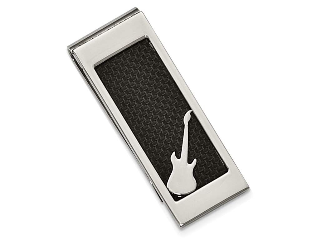 Men's Stainless Steel Black Carbon Fiber Money Clip with Guitar Design - Slim Wallet Alternative for Cash & Cards - Perfect Gift for Musicians, Business Professionals & Travelers