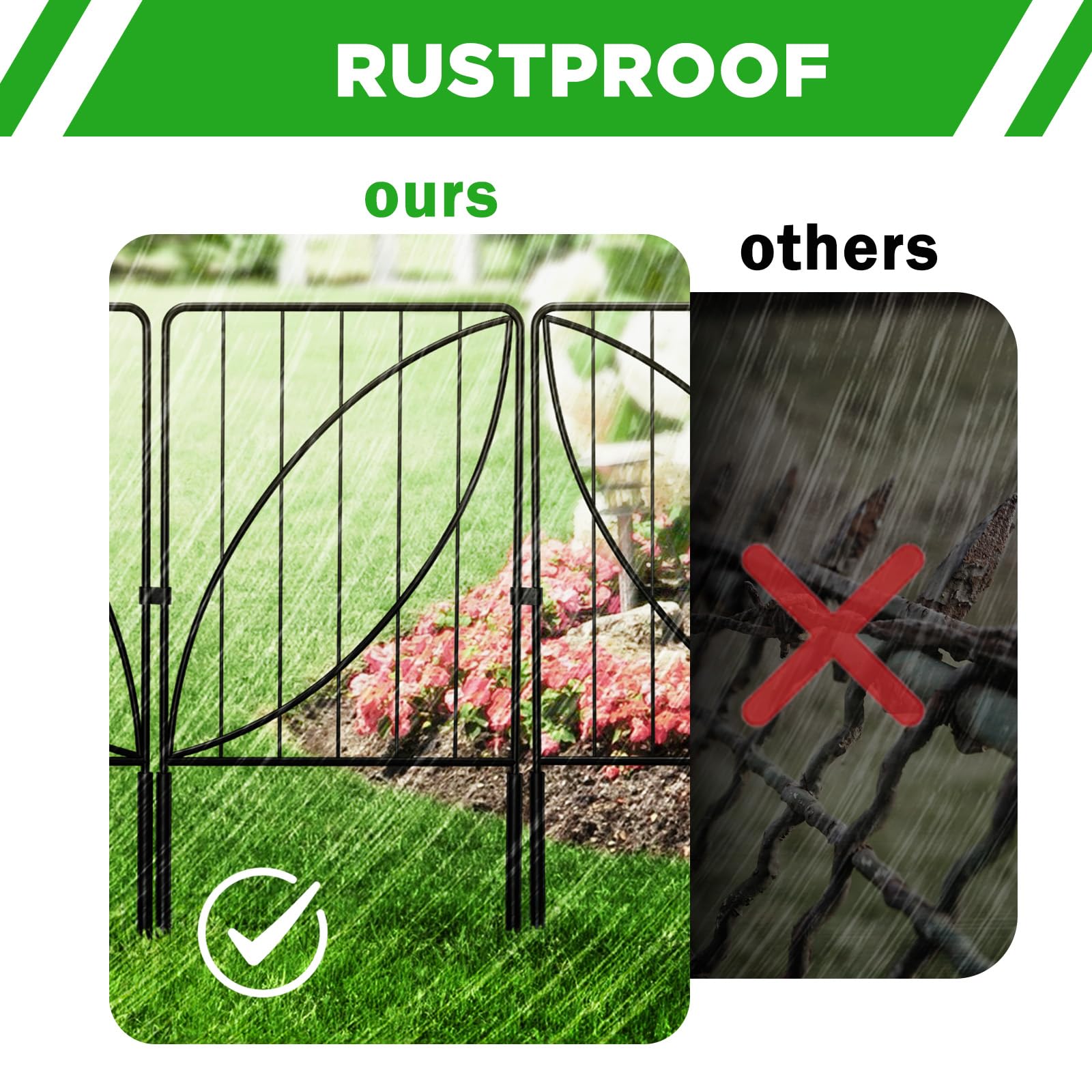 UIRWAY 10 Panels Decorative Garden Fence - 10.8ft Long x 24in Tall Rustproof Metal Rabbit Fence with Leaf Pattern | Outdoor Landscape Edging for Flower Beds, Vegetable Gardens, Yard Borders & Pet Protection