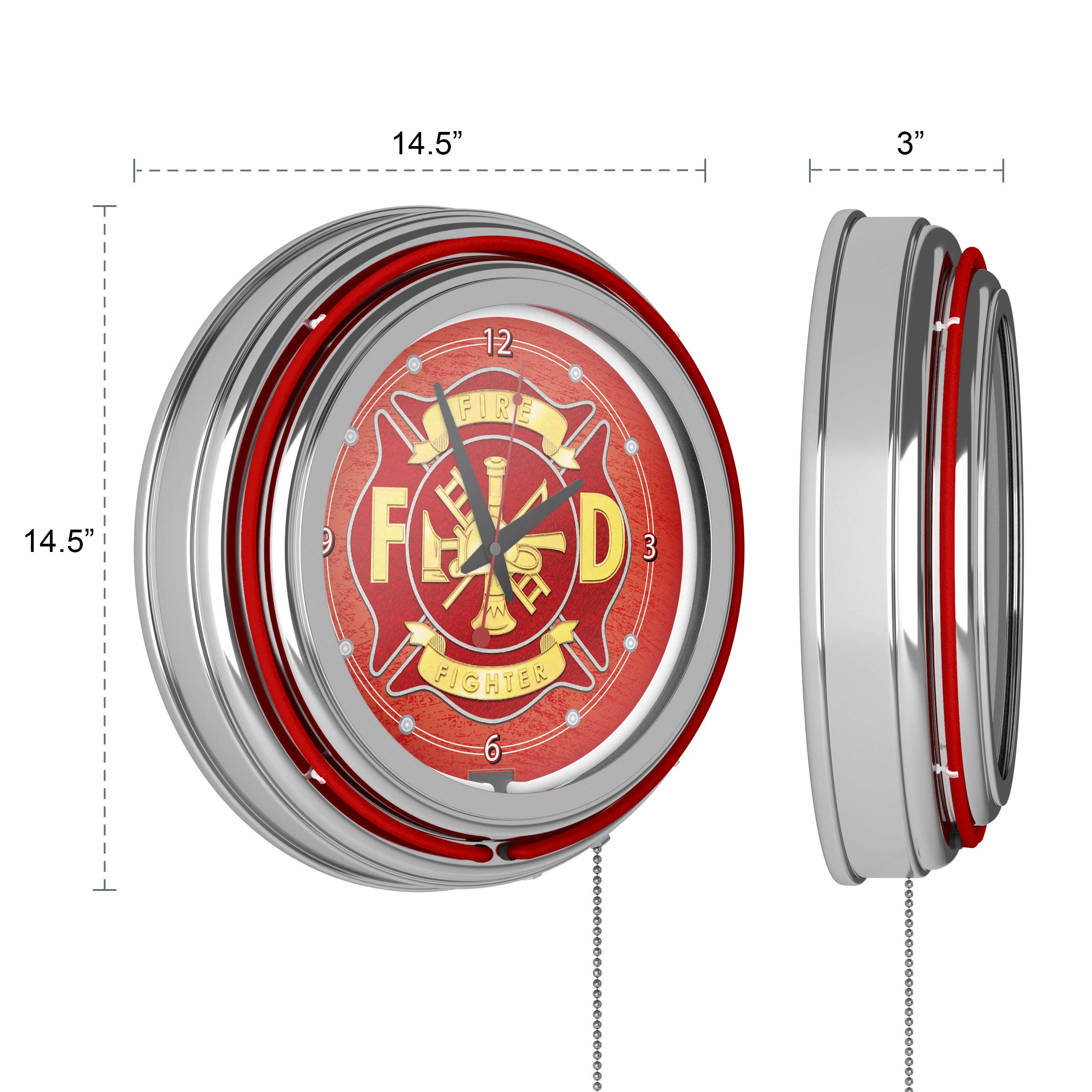 14 Inch Fire Fighter Neon Wall Clock - Glow in the Dark, Battery Operated - Perfect for Bedroom, Game Room, or Man Cave Decor