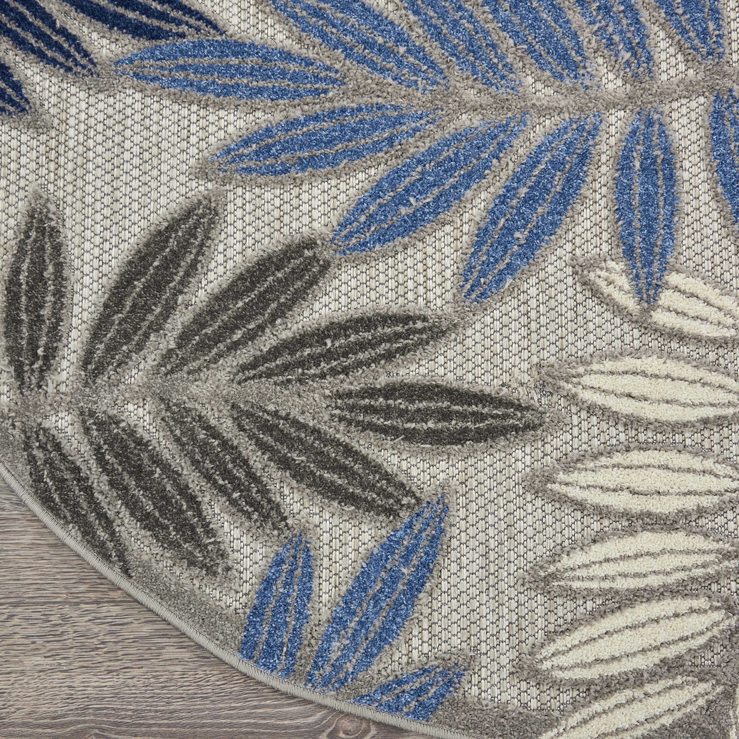 Nourison Aloha 8' Round Indoor/Outdoor Area Rug - Easy Clean, Non-Shedding, Stain Resistant - Perfect for Bedroom, Living Room, Dining Room, Backyard, Deck & Patio - Soft Grey & Blue Design for Coastal & Boho Decor