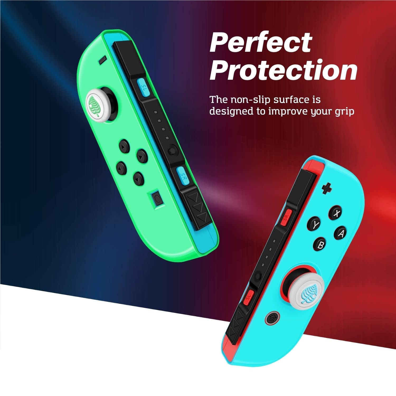Premium Silicone Joycon Case for Nintendo Switch & Switch OLED - Protective Controller Cover with Thumb Grip Caps (White Leaf) | Durable Gaming Accessory for Enhanced Comfort & Protection During Play