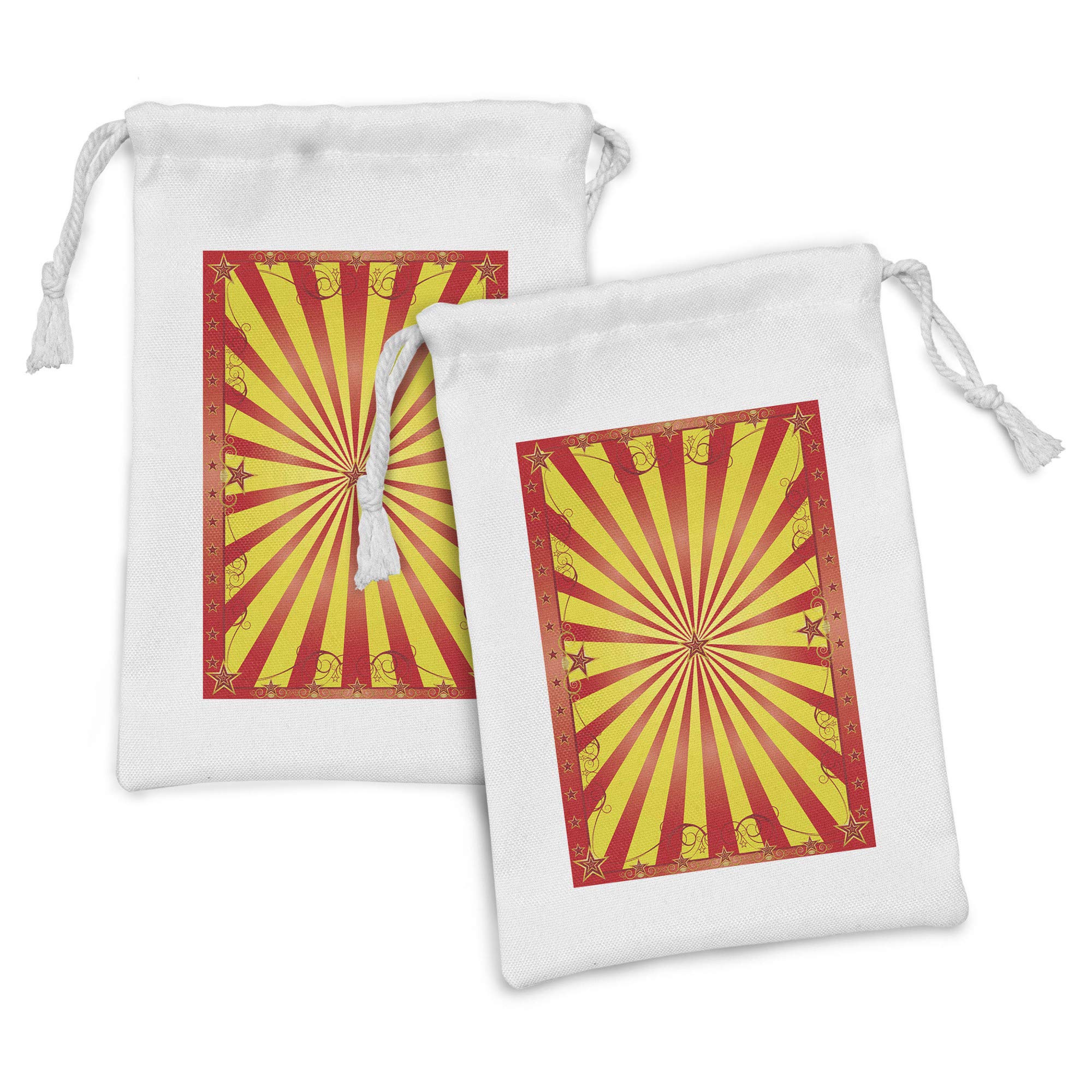 Ambesonne 2-Pack Circus Themed Fabric Pouches - Retro Curves, Beams & Stars Design - Small Drawstring Bags (9