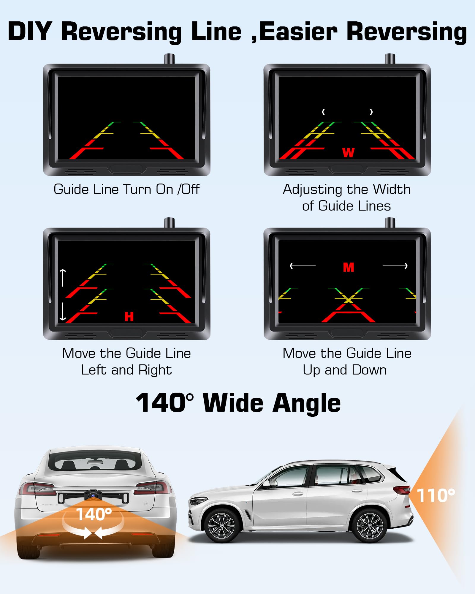 5 Inch Wireless Backup Camera - AHD 1080P HD Rear View Camera with No Delay, Enhanced Digital Signal & Clear Night Vision | 140° Wide Angle, IP69K Waterproof | DIY Guide Lines | Perfect for Trucks, Pickups & SUVs (Parking Assistance, Trailer Hitching, Blind Spot Monitoring)