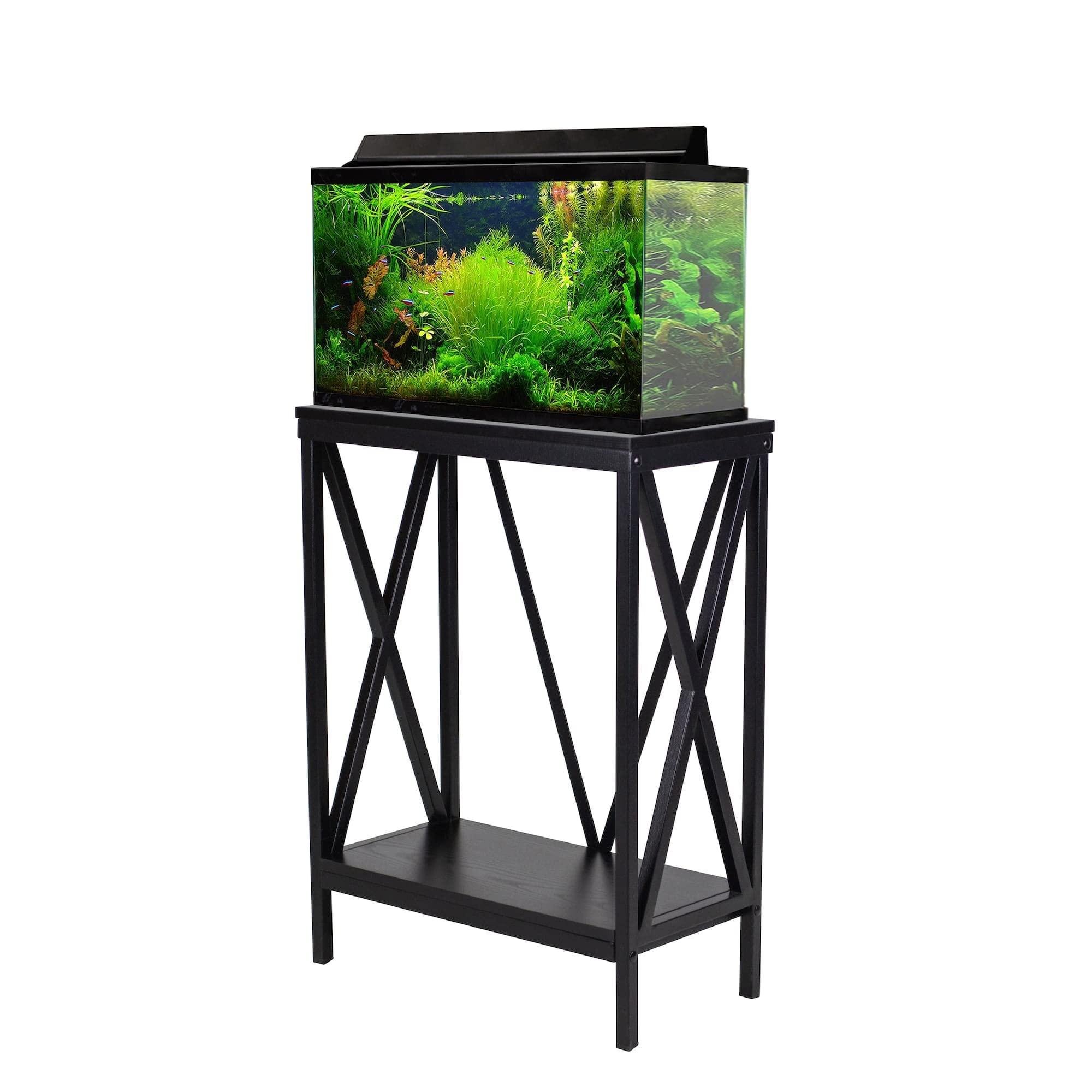 10 Gallon Steel Aquarium Stand with Lower Shelf - Black | Heavy Duty Fish Tank Cabinet for Home & Office | Perfect for Small Aquariums, Reptile Terrariums & Pet Storage