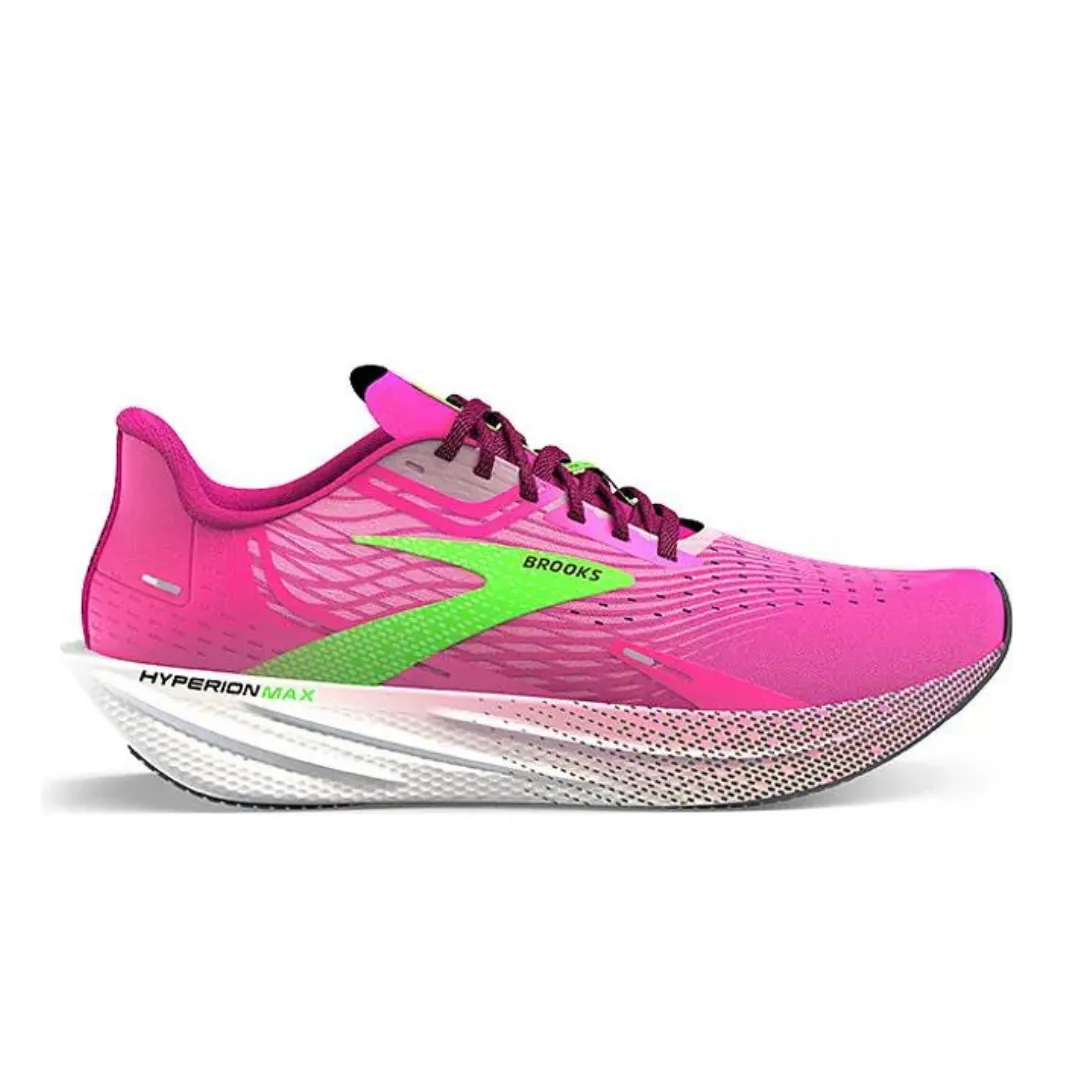 Brooks Women's Hyperion Max Running Shoes - Lightweight & Cushioned for Women, Pink Glo/Green/Black - Perfect for Marathon Training & Daily Jogging