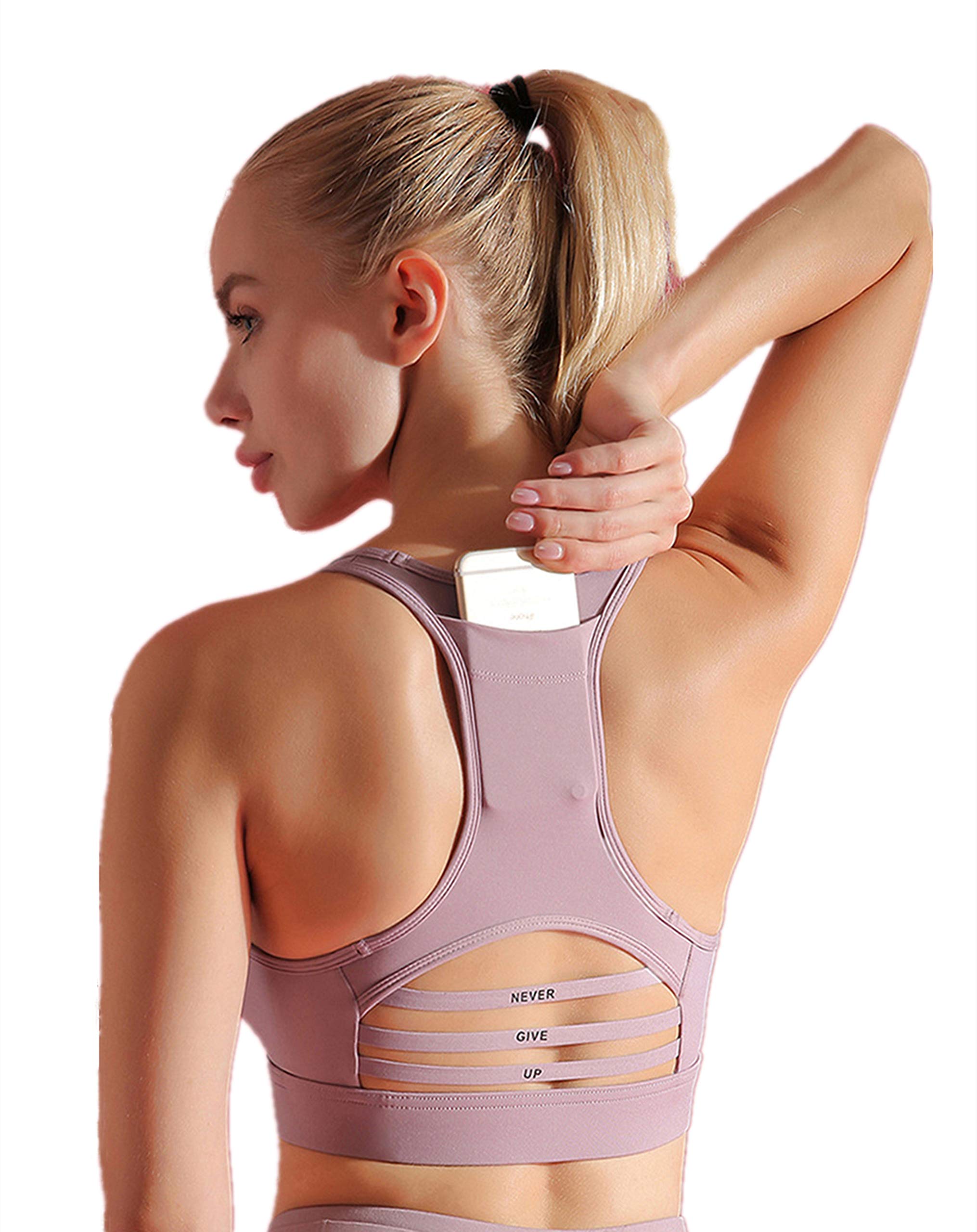 Women's High Support Sports Bra with Back Pocket - Breathable Yoga & Workout Bra for Running, Gym & Active Lifestyle
