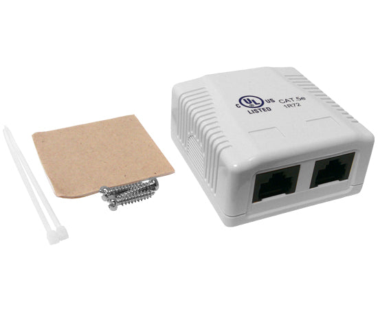 CAT5E Surface Mount Box - 1 Port or 2 Port Pre-Wired Ethernet Wall Plate - Universal White Network Enclosure for Home & Office Wiring