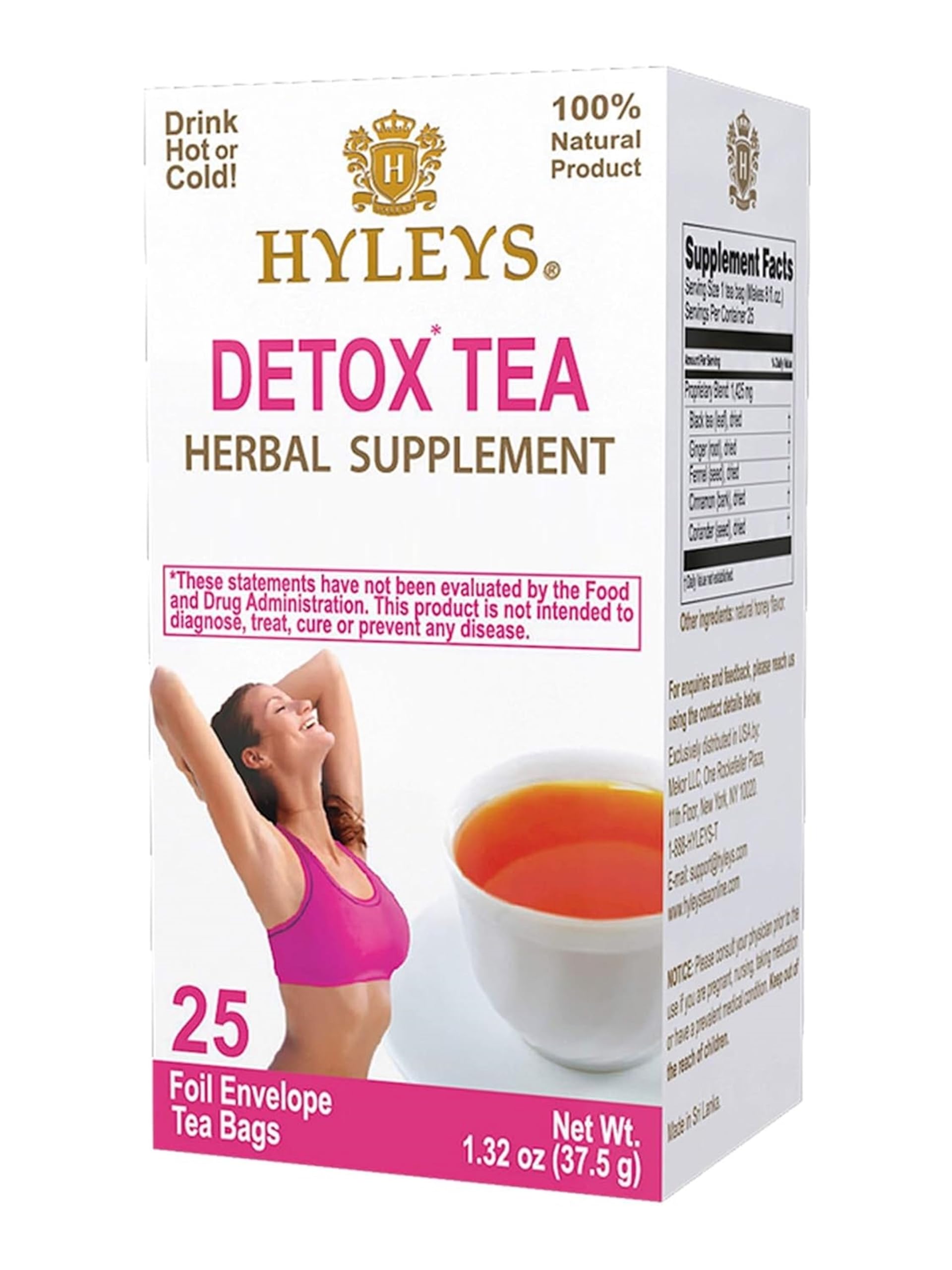 Hyleys Detox Tea for Cleanse & Digestion – Ginger Honey Cinnamon Black Tea – 25 Tea Bags per Pack (12 Pack Total 300 Bags) – Supports Bloating Relief & Natural Detox – Perfect for Morning Routine, After Meals & Wellness Rituals