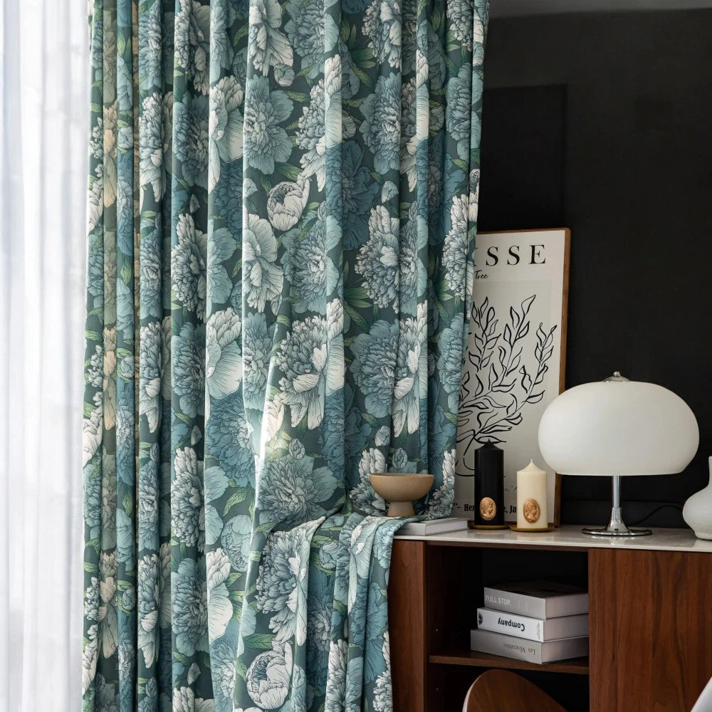 Esme Botanical Sketch Peony Blackout Curtains for Bedroom - Custom Printed Window Treatments for Nursery, Living Room & Home Decor