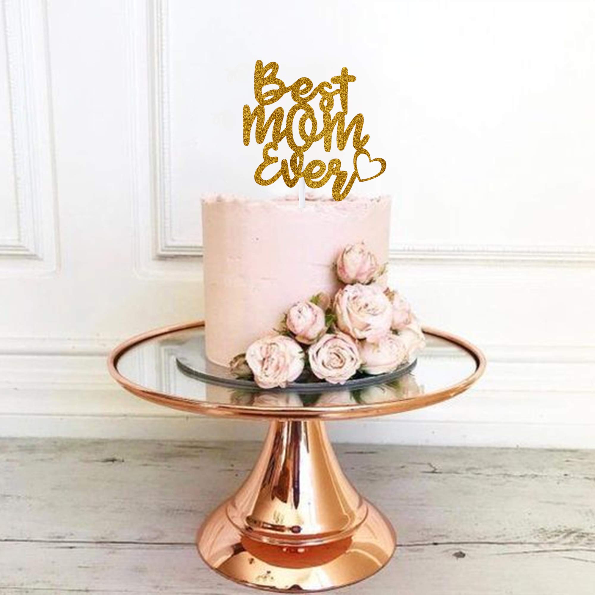 Best Mom Gold Glitter Cake Topper - Happy Mother's Day Letter Cake Decoration for Party, Birthday, Wedding & Special Celebrations