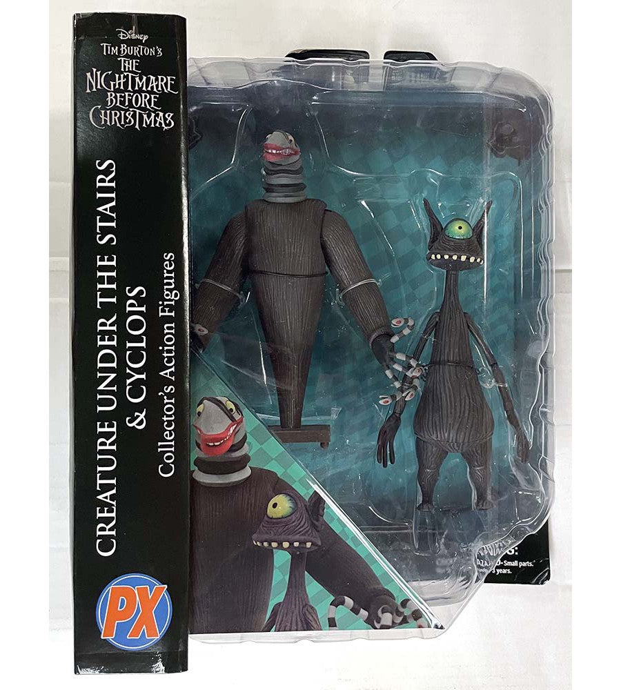 **Nightmare Before Christmas Creature Under Stairs & Cyclops Action Figure 2-Pack | PX Exclusive Collectible | Halloween Decor, Gift for Fans**