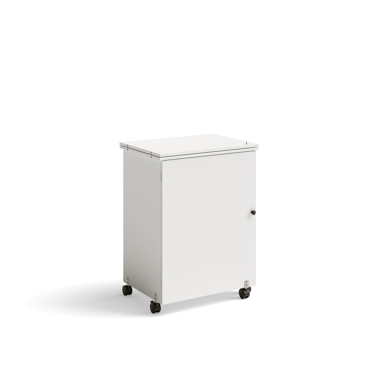 HOMGX Foldable Sewing Table with Storage Cabinet - Multifunctional Craft Table with Lockable Wheels & Shelves - Compact Space-Saving Design for Sewing, Quilting & DIY Projects (White, 16