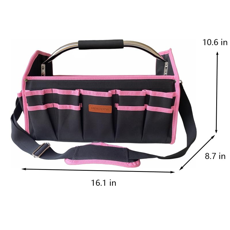 Pink Cleaning Caddy Organizer with Handle - Portable Storage for Cleaning Supplies, Housekeeping & Car Detailing - Durable Cleaning Caddy Bag for Home, Office & Travel (Pink Trim)