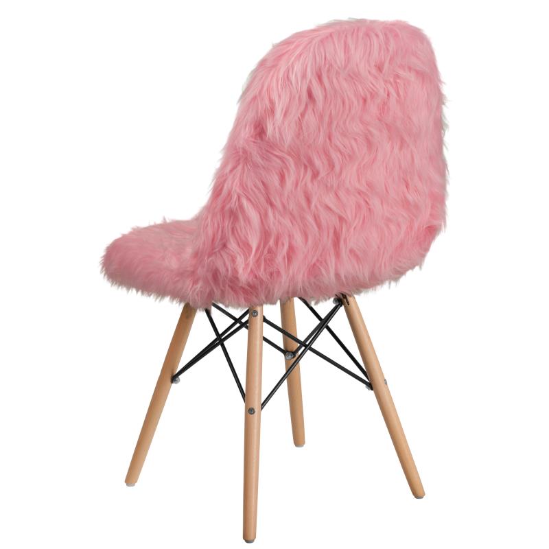 Calvin Shaggy Dog Light Pink Accent Chair - Plush Velvet Upholstered Lounge Chair for Living Room, Bedroom, or Office - Cozy Reading Nook & Stylish Home Decor