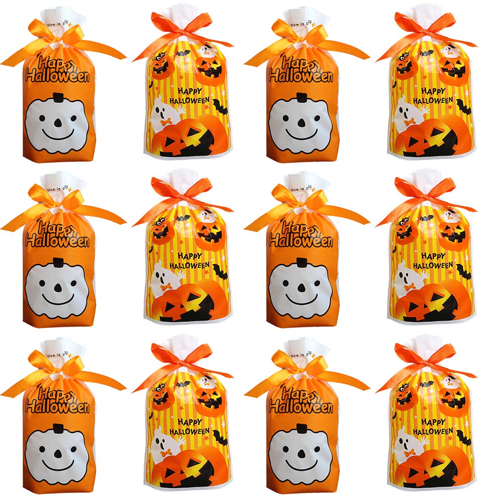 50 Pack Halloween Candy Plastic Bags - Reusable Gift Storage Pouches & Kids Candy Containers for Trick or Treat, Party Favors, Classroom Treats & Holiday Goodie Bags