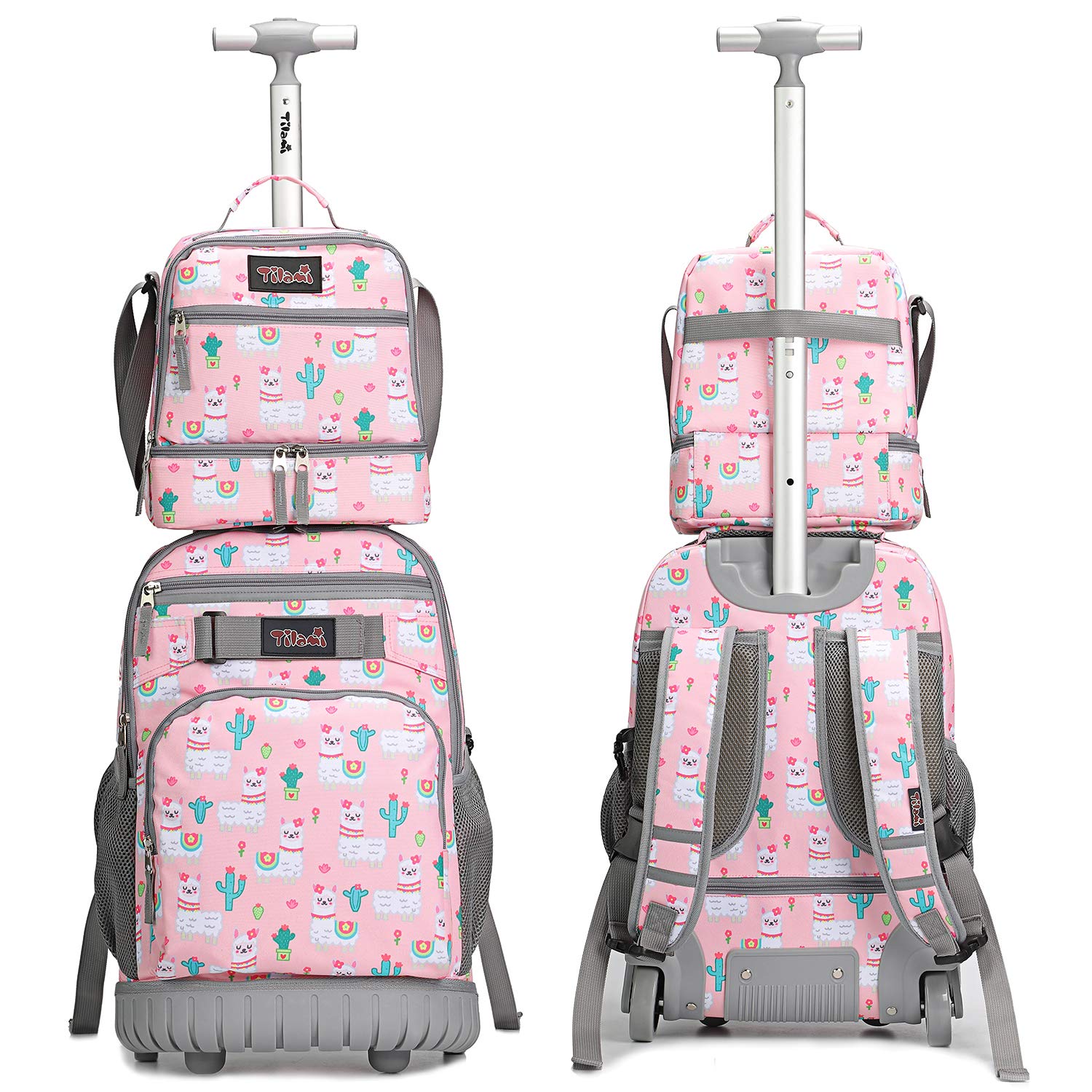 Tilami 19 Inch Rolling Backpack with Wheels - Wheeled Laptop Backpack for School, Travel & Work - Includes Free Lunch Bag - Perfect for Students, Commuters & Business Professionals (Alpaca Design)