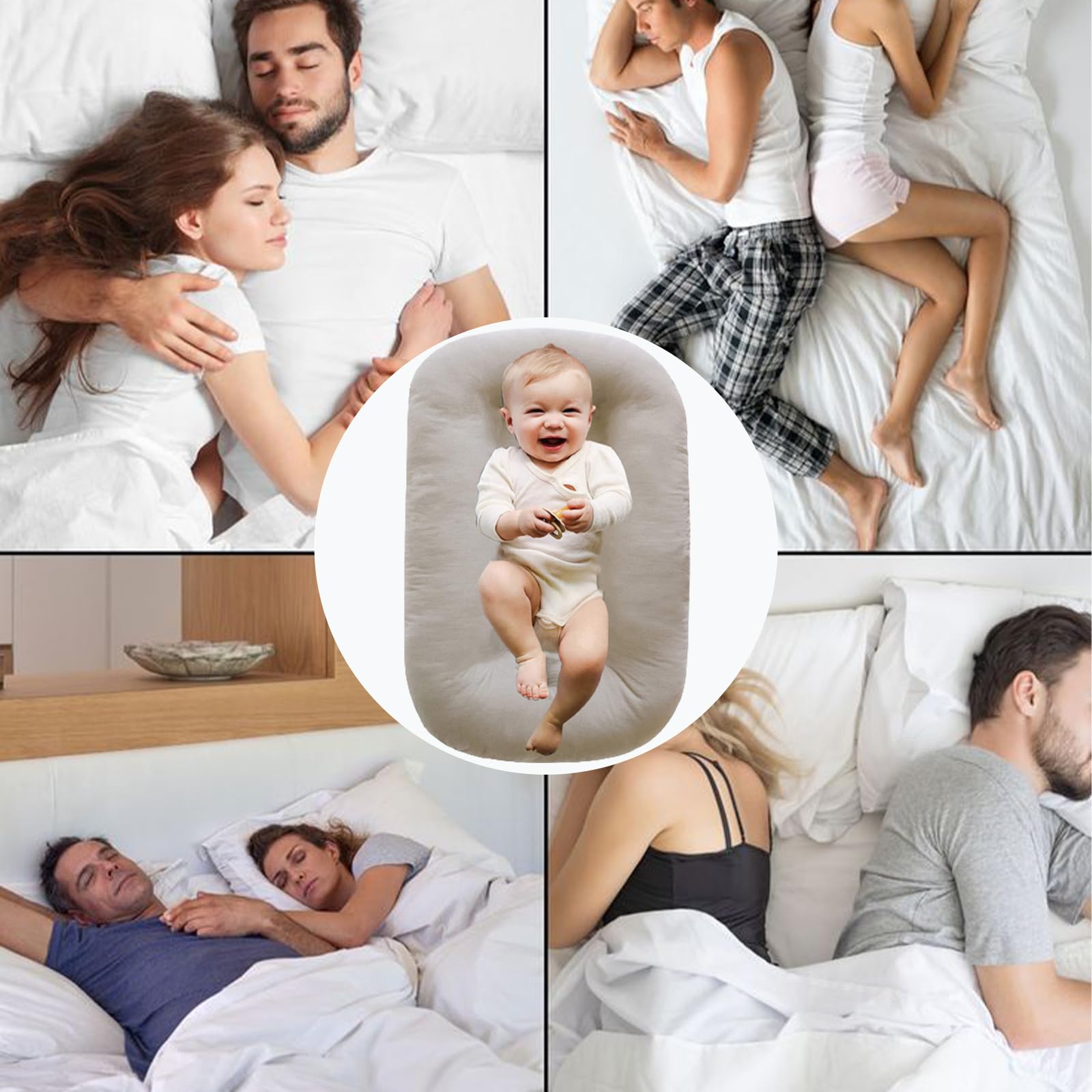 Baby Lounger Pillow for Newborns 0-12 Months - Soft Infant Nest for Co-Sleeping, Bed & Floor - Breathable Cotton Baby Lounger for Boys & Girls (English Apricot) - Perfect for Napping, Feeding & Playtime