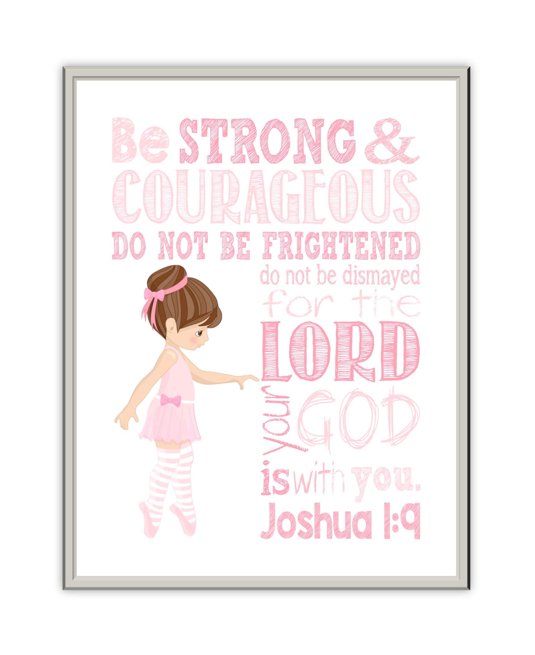 Ballerina Christian Nursery Print - Joshua 1:9 Verse for Girls' Room Decor
