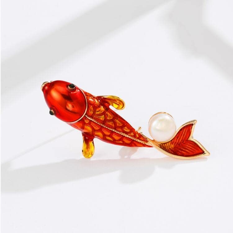 Elegant Faux Pearl Fish Brooch Pin for Women & Girls - Vintage Lapel Pin Jewelry Gift for Birthday, Wedding, Party & Office Wear