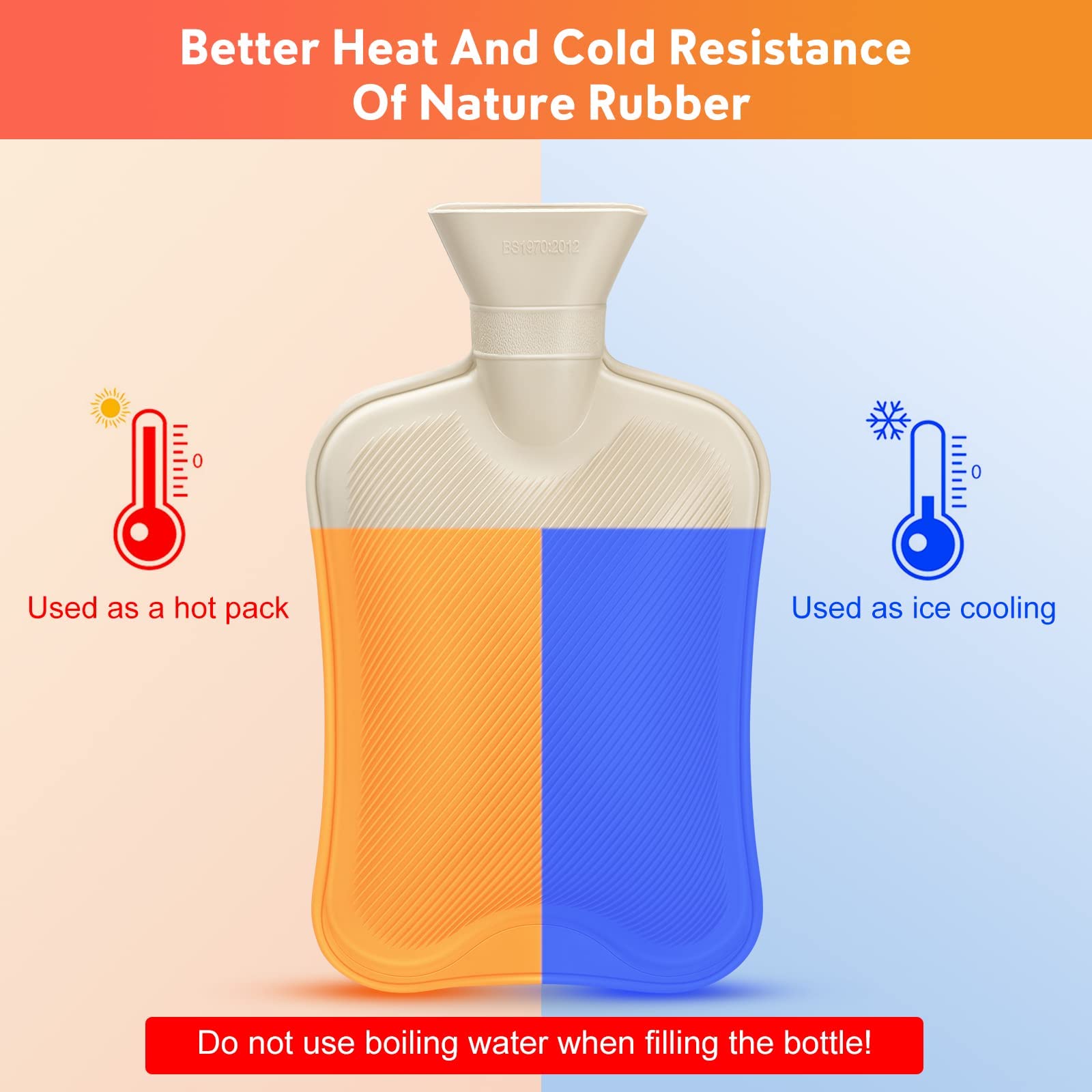 2L Natural Rubber Hot Water Bottle with Soft Plush Cover - Leak-Proof Winter Warmer for Pain Relief, Cramps & Cold Nights - Perfect for Bed, Sofa & Outdoor Use - White
