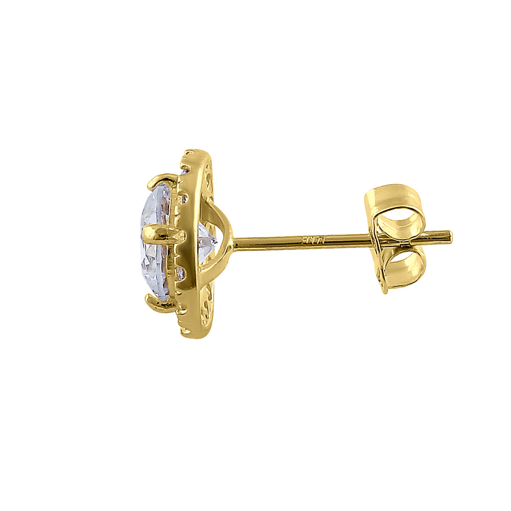 14K Yellow Gold Halo Round Cubic Zirconia Stud Earrings for Women - Elegant & Hypoallergenic Jewelry for Weddings, Parties & Everyday Wear