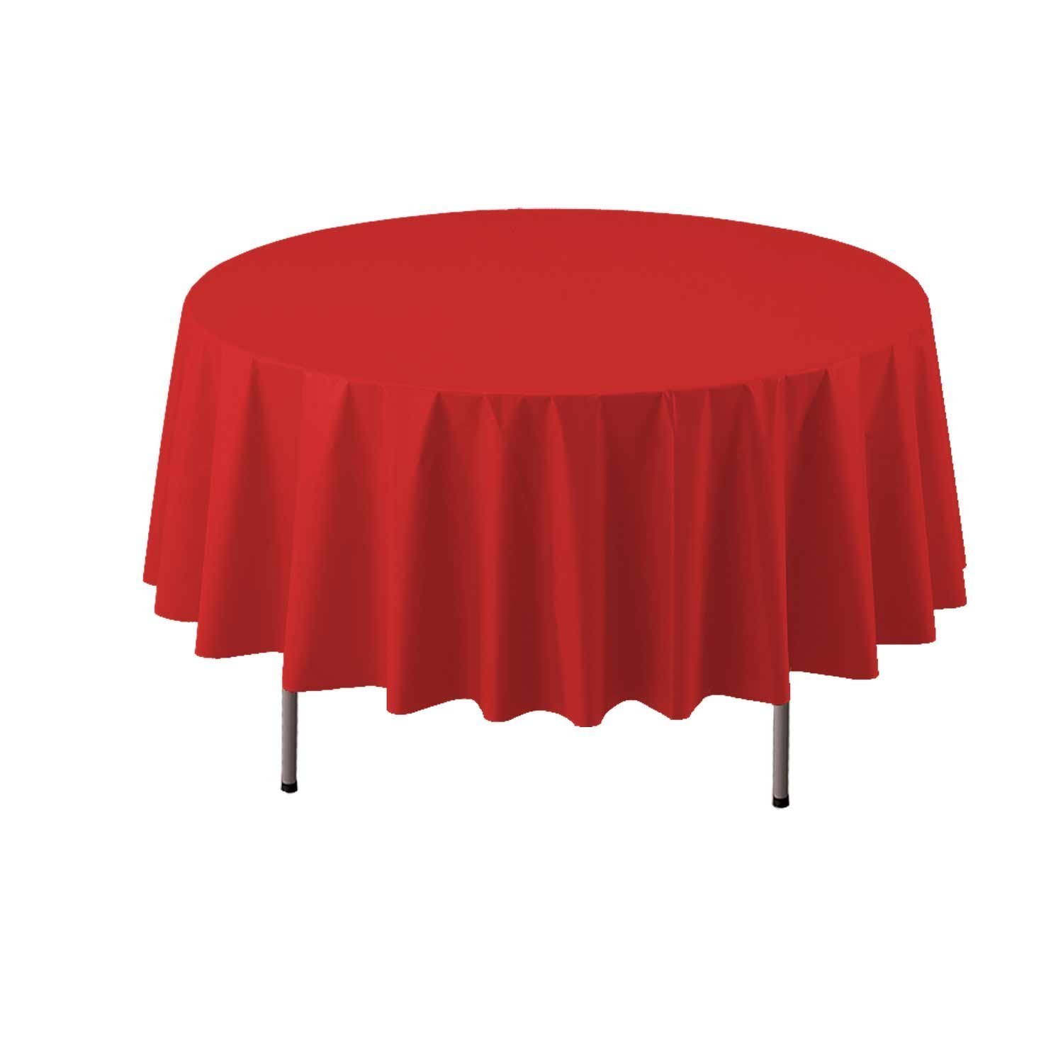 Heavy Duty 84 Inch Round Plastic Table Cover for Parties - 24 Pack, Red | Durable Disposable Tablecloth for Birthday, Wedding, BBQ & Outdoor Events