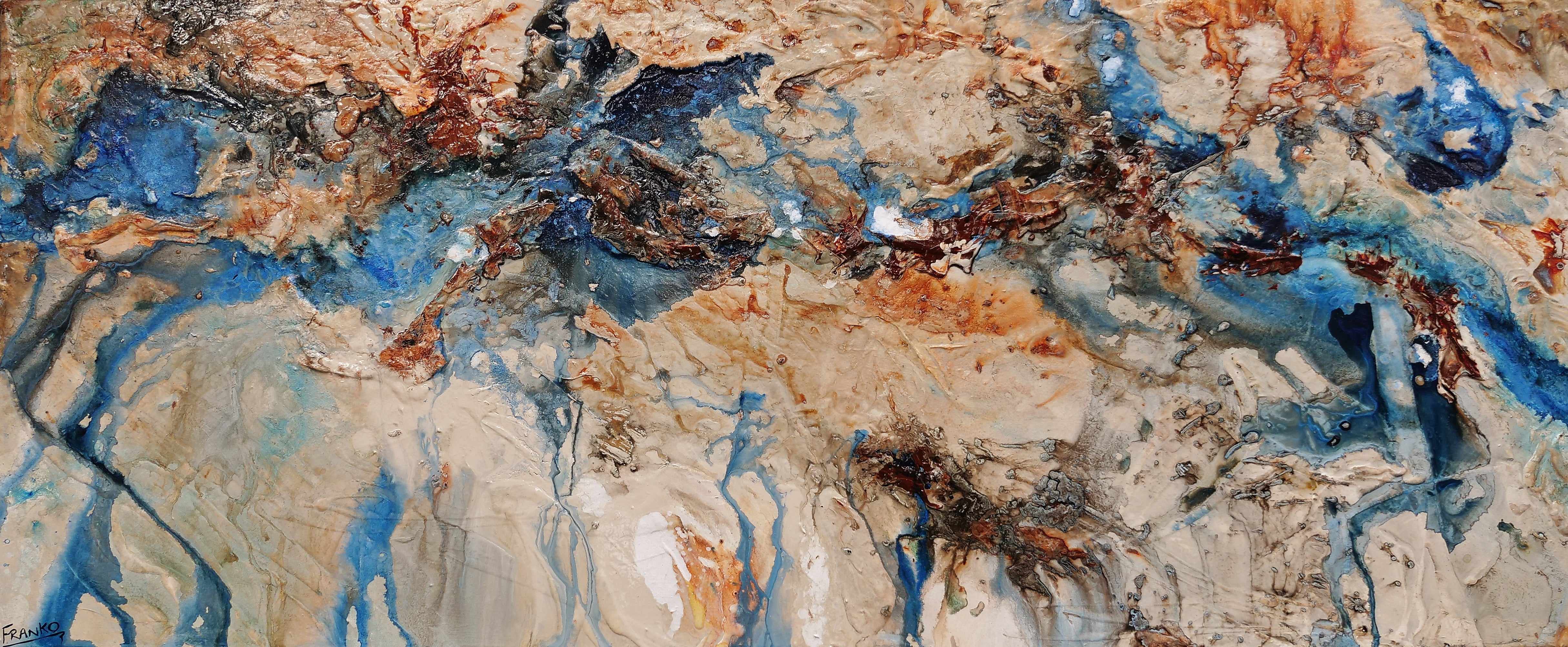 240cm x 100cm Cream Blue Textured Abstract Canvas Wall Art - Modern Australian Painting for Living Room & Bedroom Decor