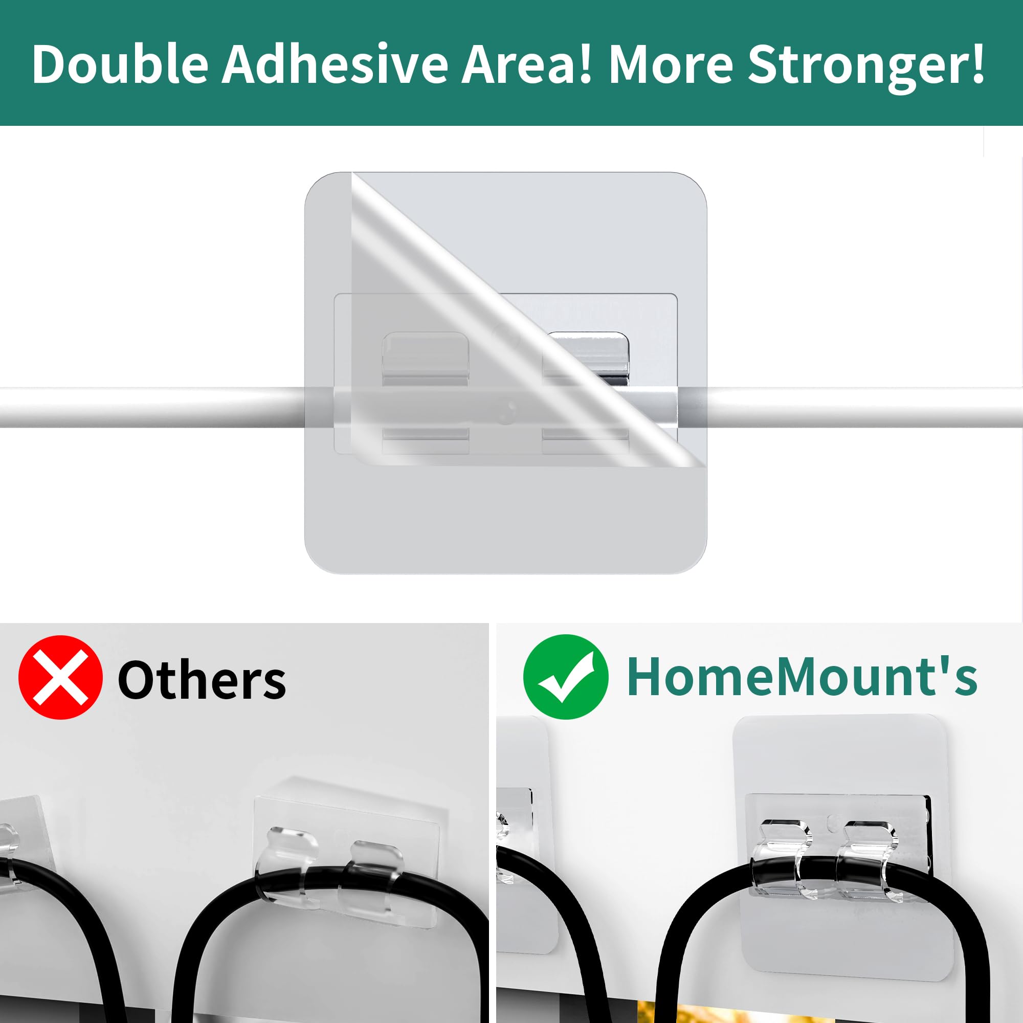 HomeMount Outdoor String Light Hooks - 16Pcs Large Adhesive Wall Strips for Hanging Patio Lights, Fence Decor, Christmas & Halloween Decorations (2.15 x 2.15 inch Strong Adhesive) - Perfect for Backyard, Garden, Pergola & Party Lighting
