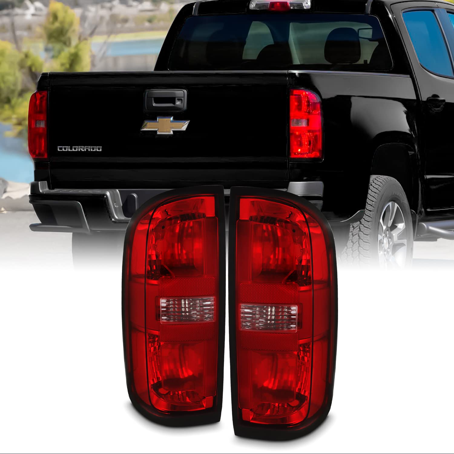 AKKON Red Clear LED Tail Lights Brake Lamps Pair for 2015-2021 Chevy Colorado - Left Driver & Right Passenger Side - Halogen Replacement, Enhanced Style & Safety - Perfect for Off-Roading, Night Driving & Custom Truck Upgrades