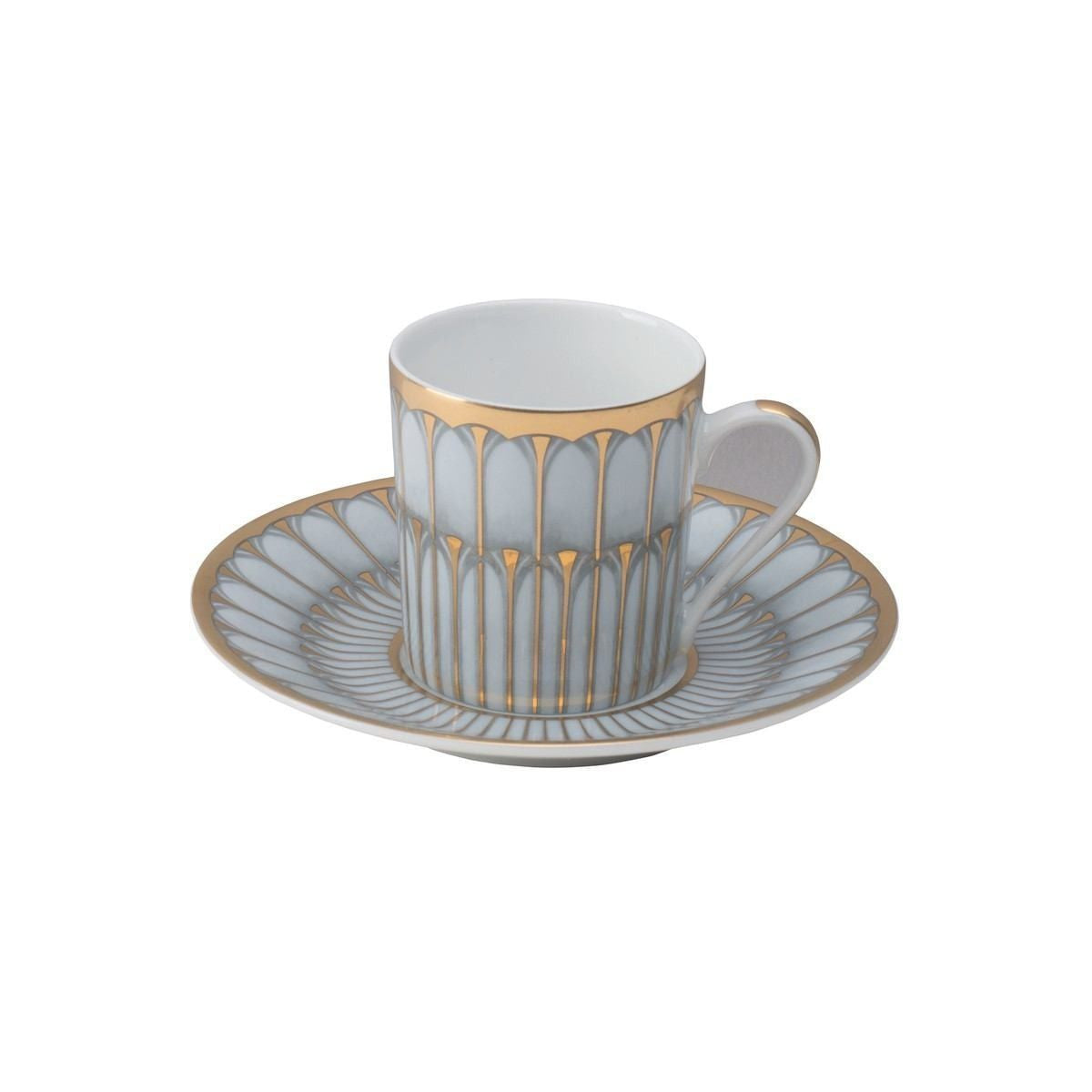 Elegant Arcades Grey & Gold Coffee Saucer Set - Perfect for Afternoon Tea, Coffee Breaks & Formal Dining - Durable Porcelain Dishware for Home & Restaurant Use