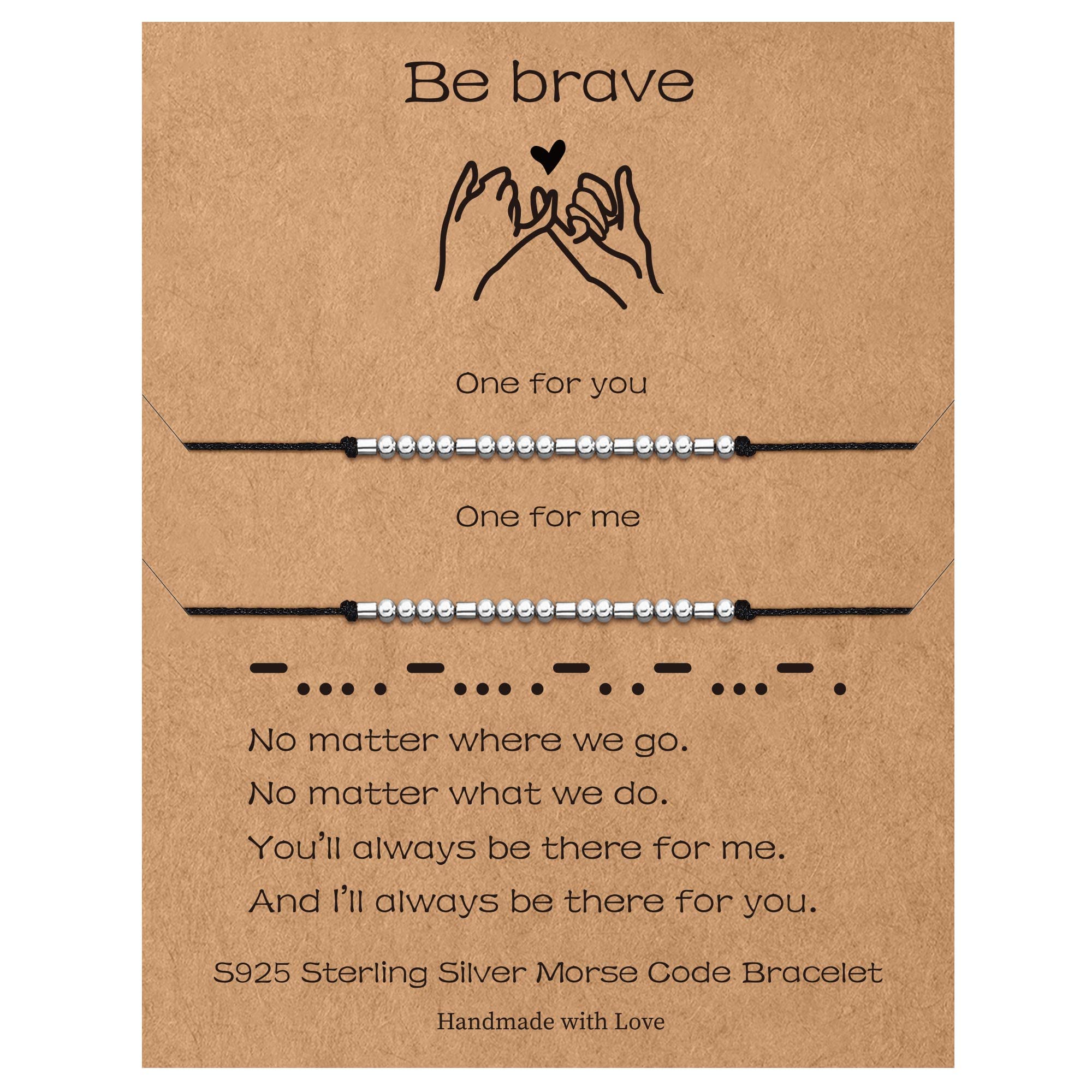 Sterling Silver Morse Code Bracelet Set - 2pcs Pinky Promise Couple Bracelets for Women, Matching Friendship Bracelets with Inspirational Message - Perfect Birthday Gift for Friends, Sisters & Couples | Great for Anniversaries, Valentine's Day & Best Friend Gifts