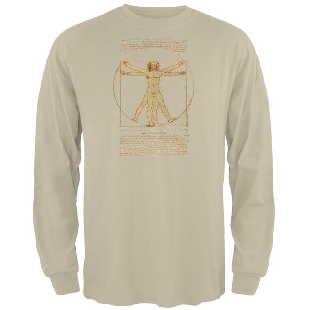 Old Glory Vitruvian Man Men's Long Sleeve Graphic T-Shirt - Sand Color Medium - Vintage Art Inspired Casual Wear for Men - Perfect for Everyday Outfits, Streetwear & Gifts