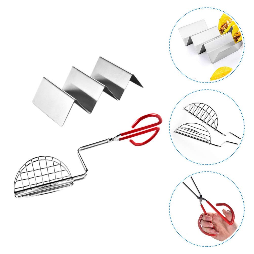Happyyami Set of 2 Stainless Steel U-Shaped Taco Holders - Durable Taco Rack for Kitchen & Dining - Perfect for Taco Night, Parties & Mexican Food Lovers
