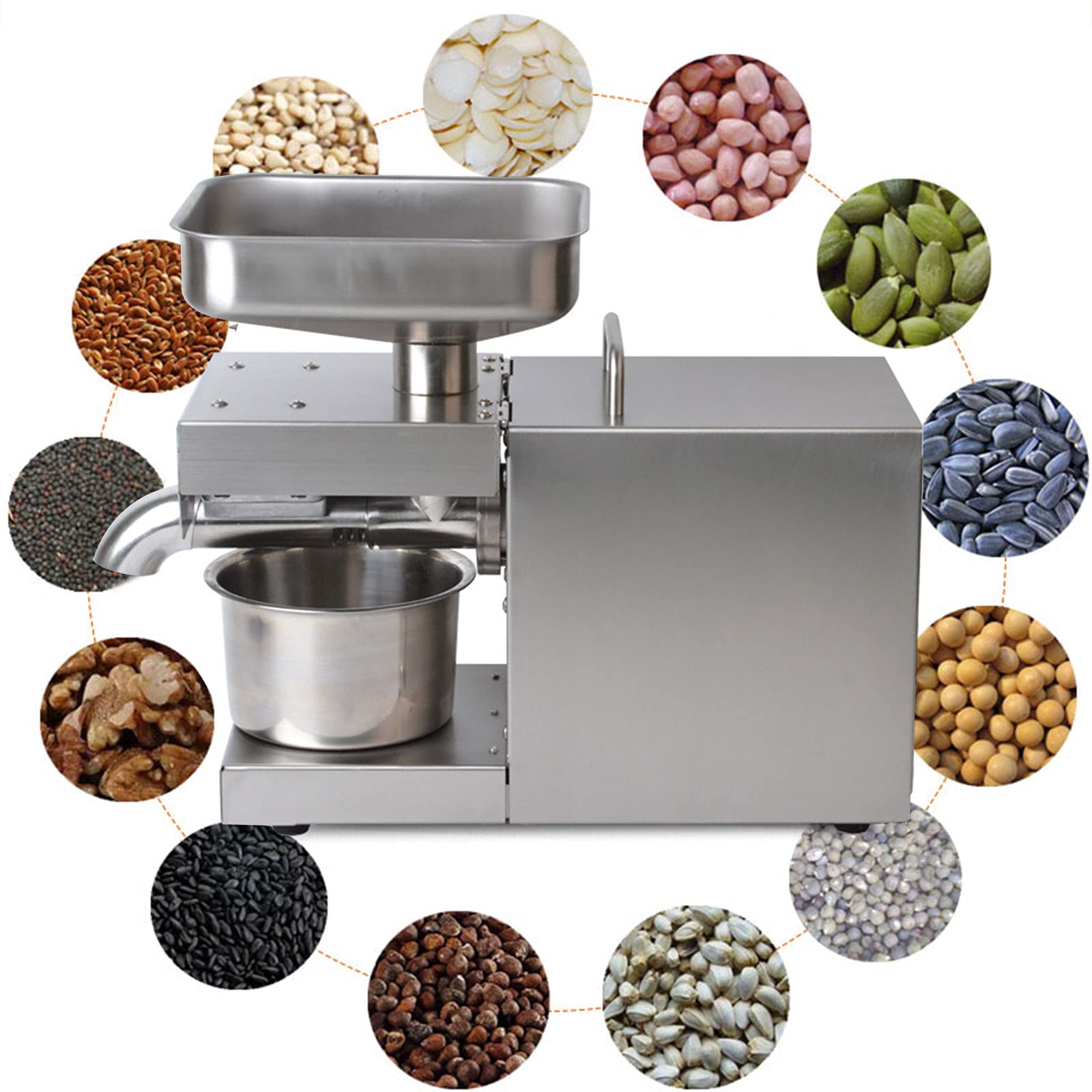 600W Stainless Steel Oil Press Machine for Home & Commercial Use - 304 Stainless Steel Oil Extractor for Olive, Peanut, Almond (110V US Plug) - Perfect for Healthy Cooking, DIY Essential Oils & Small Business Production